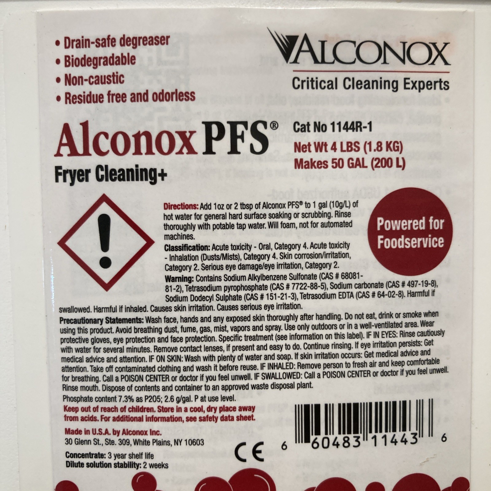 Alconox PFS Fryer Cleaning Cleaner 4 lbs Makes 50 Gallons Foodservice Noncaustic