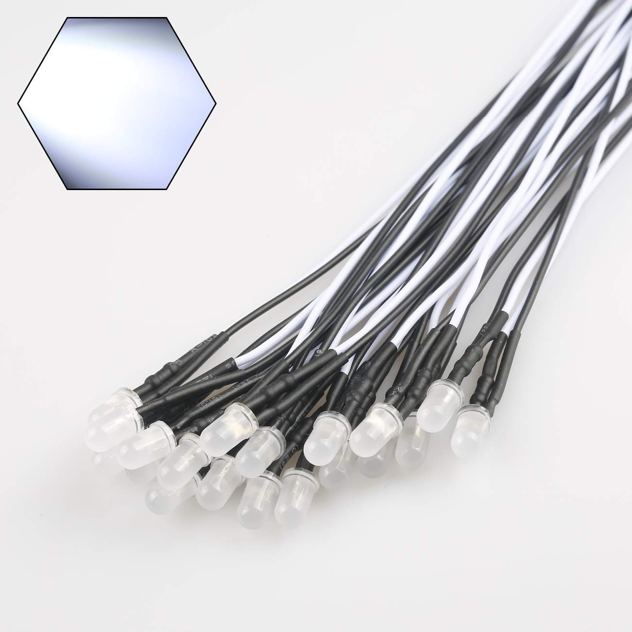 50Pcs 12 Volt 5Mm White LED Lights Emitting Diodes, Pre Wired 7.9 Inch DC 12V LE