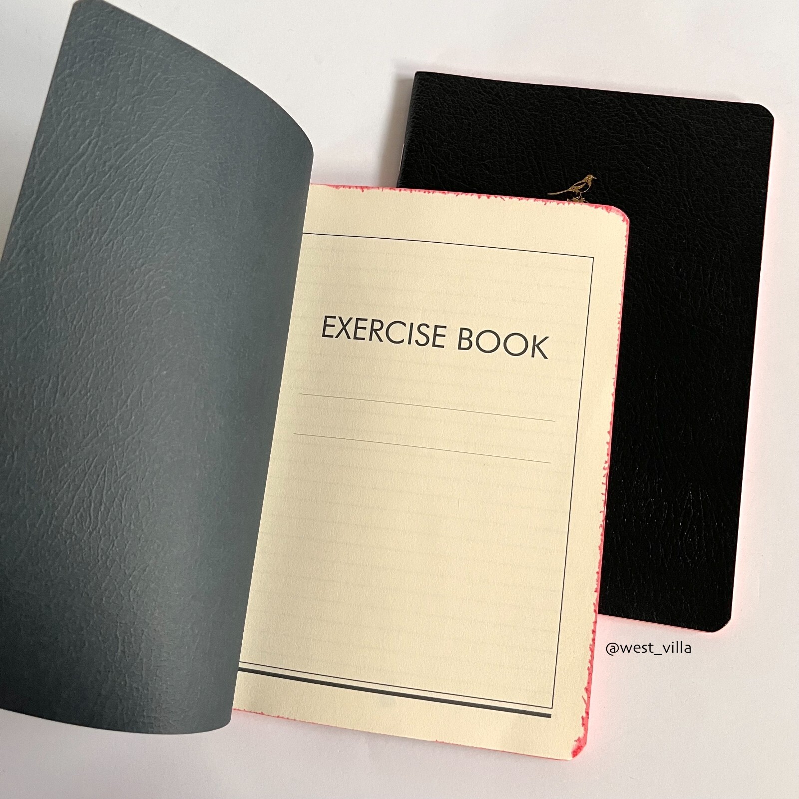 2 Bieffe Leather Notebooks Lined Exercise Book Journals Stationery Black
