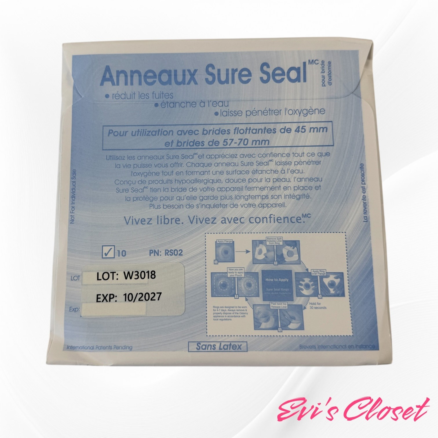 Ostomy Care New Sure Seal Rings Fits 2 1/4″ 2 3/4″ 2 Pack 10 Per Box Exp 10-2027