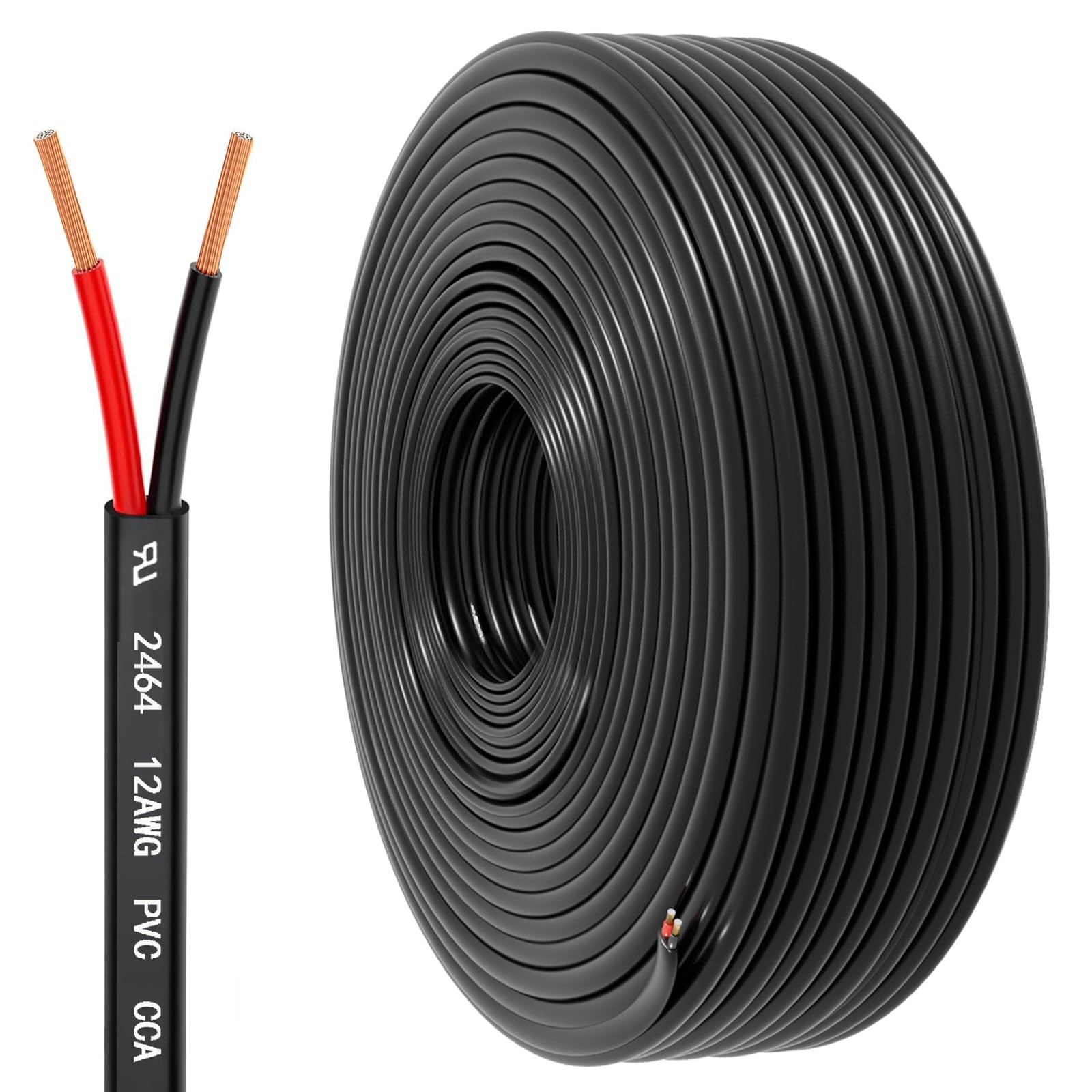 12 Gauge Wire 2 Conductor Electrical Wire, 12 AWG 3.3mm² Wire PVC Cord, 12V/2…