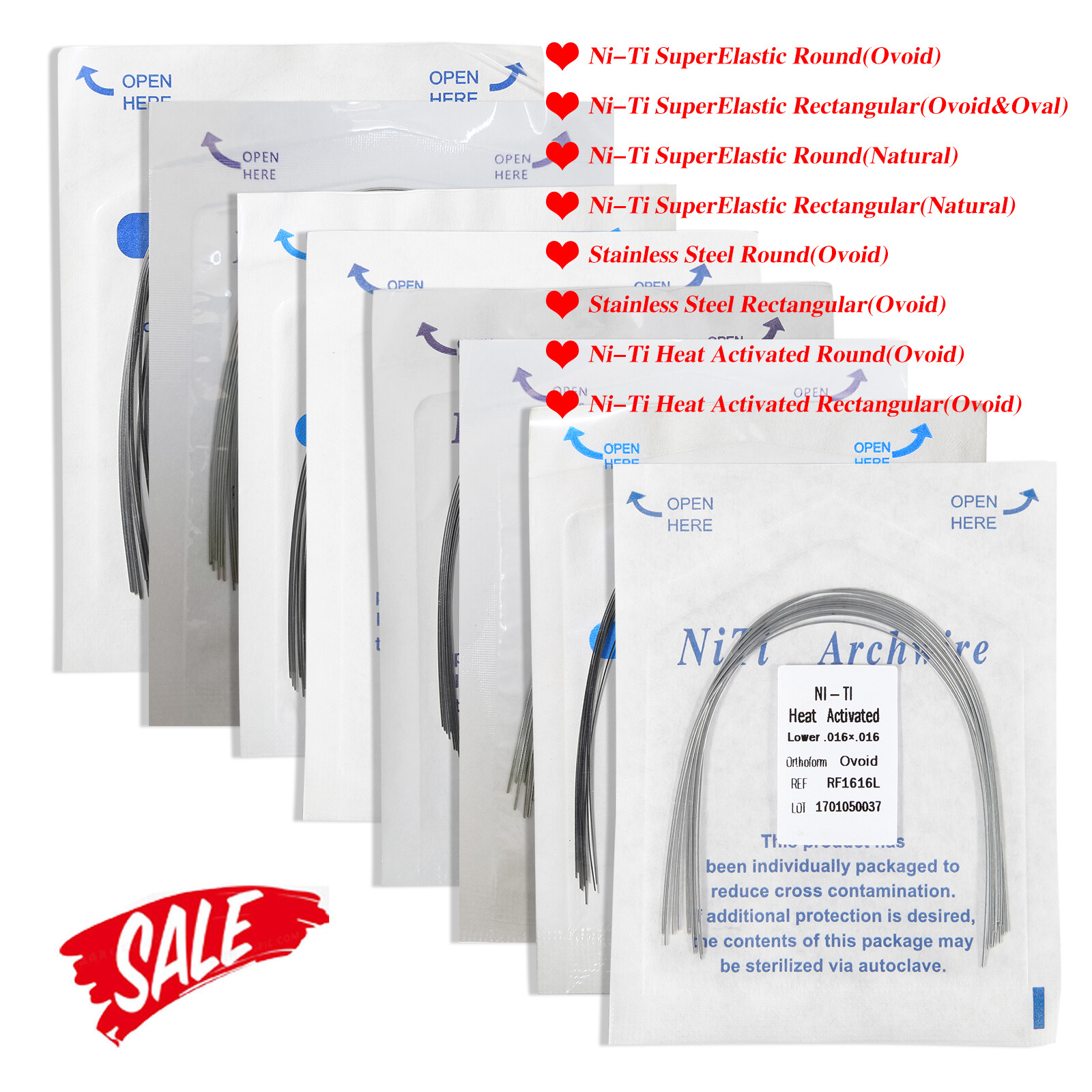 Orthodontic Arch Wire Heat Activated /Niti/Stainless Steel Ovoid/Natural form