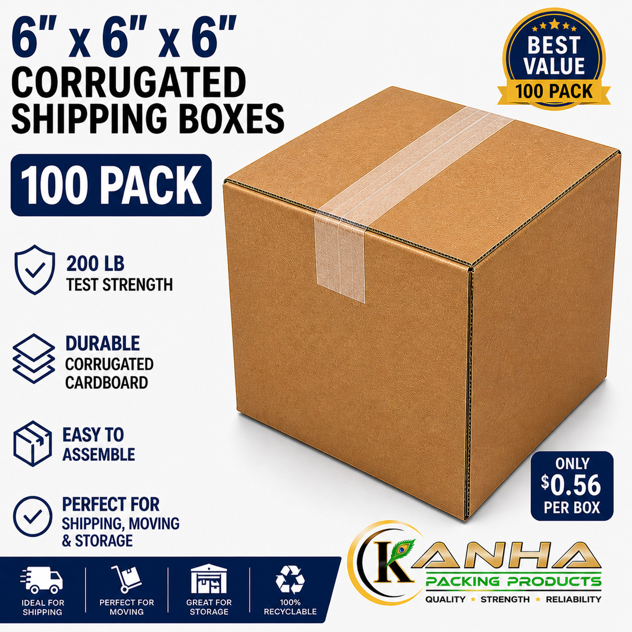 6x6x6 100 Boxes Corrugated Shipping Heavy Duty Moving Storage Packing Cardboard