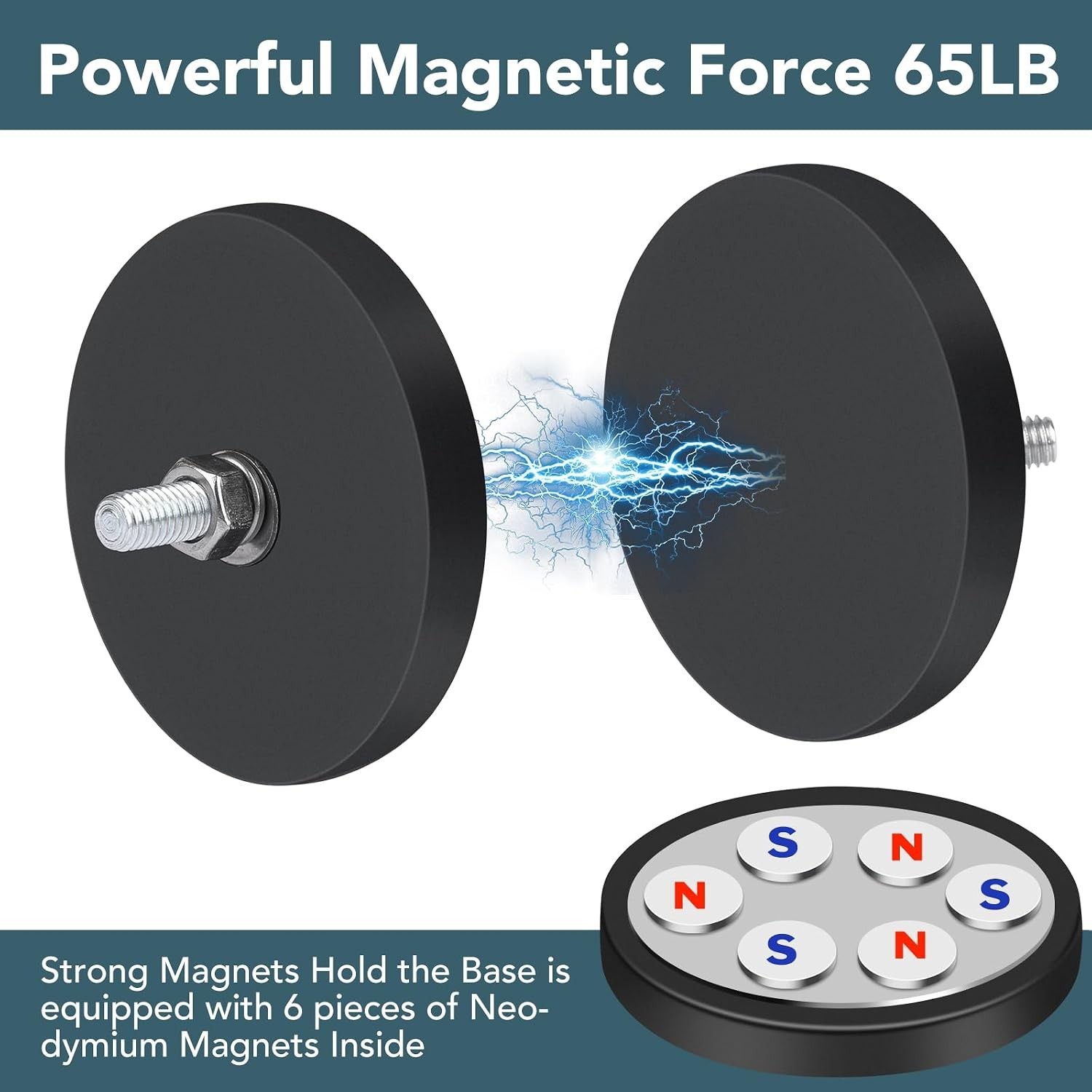 Rubber Coated Magnets 2.6in 65lbs | 12pcs, M6 Threaded Studs