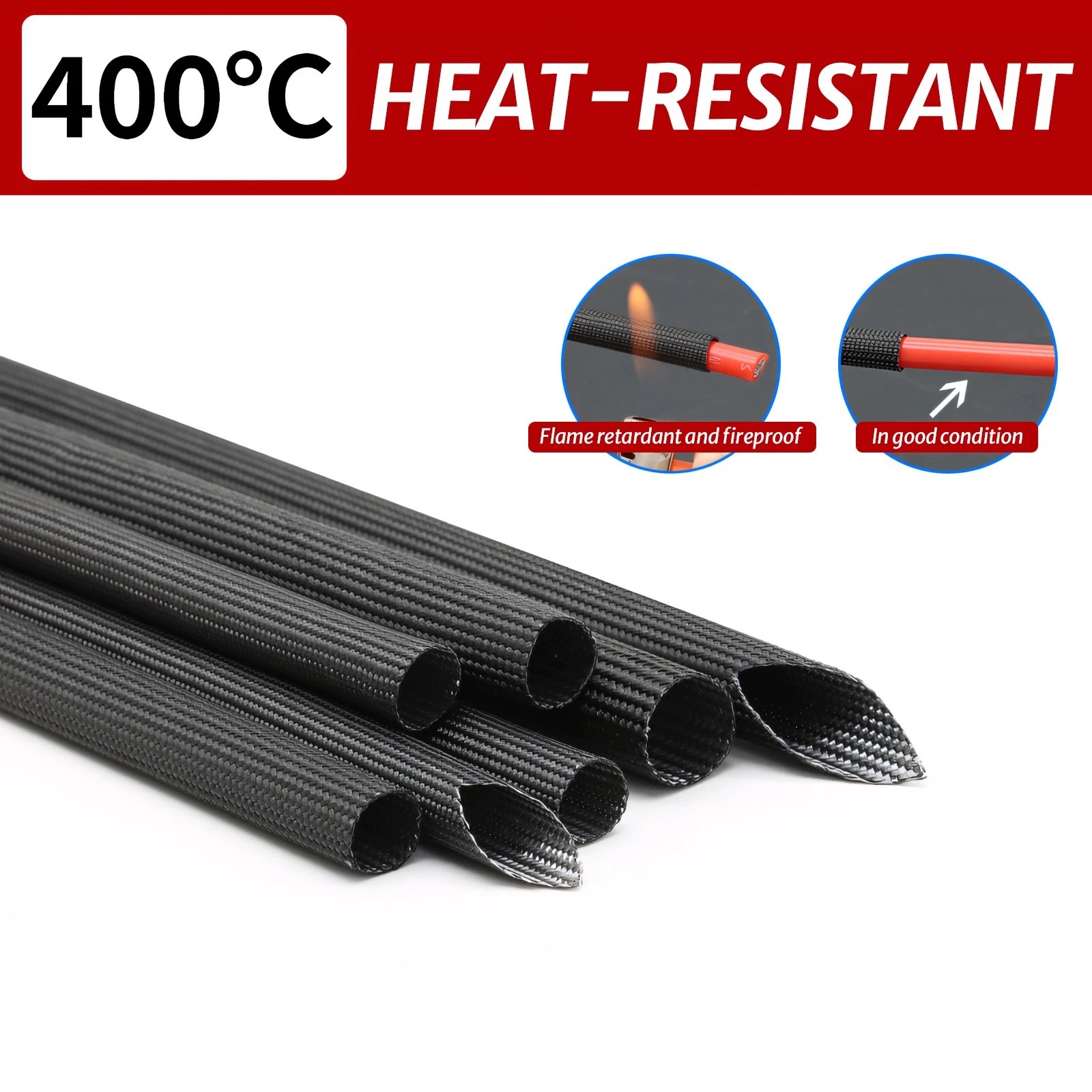 Black Heat Resistant Sleeving Cable Wire Ø 1mm-30mm High Temperature Metre 600°C