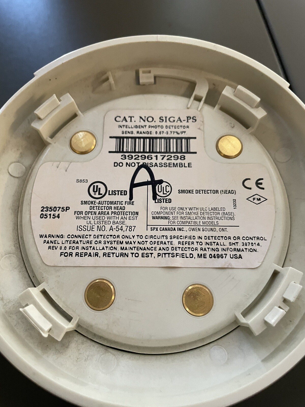 Edwards EST SIGA-PS Intelligent Photoelectric Smoke Detector White