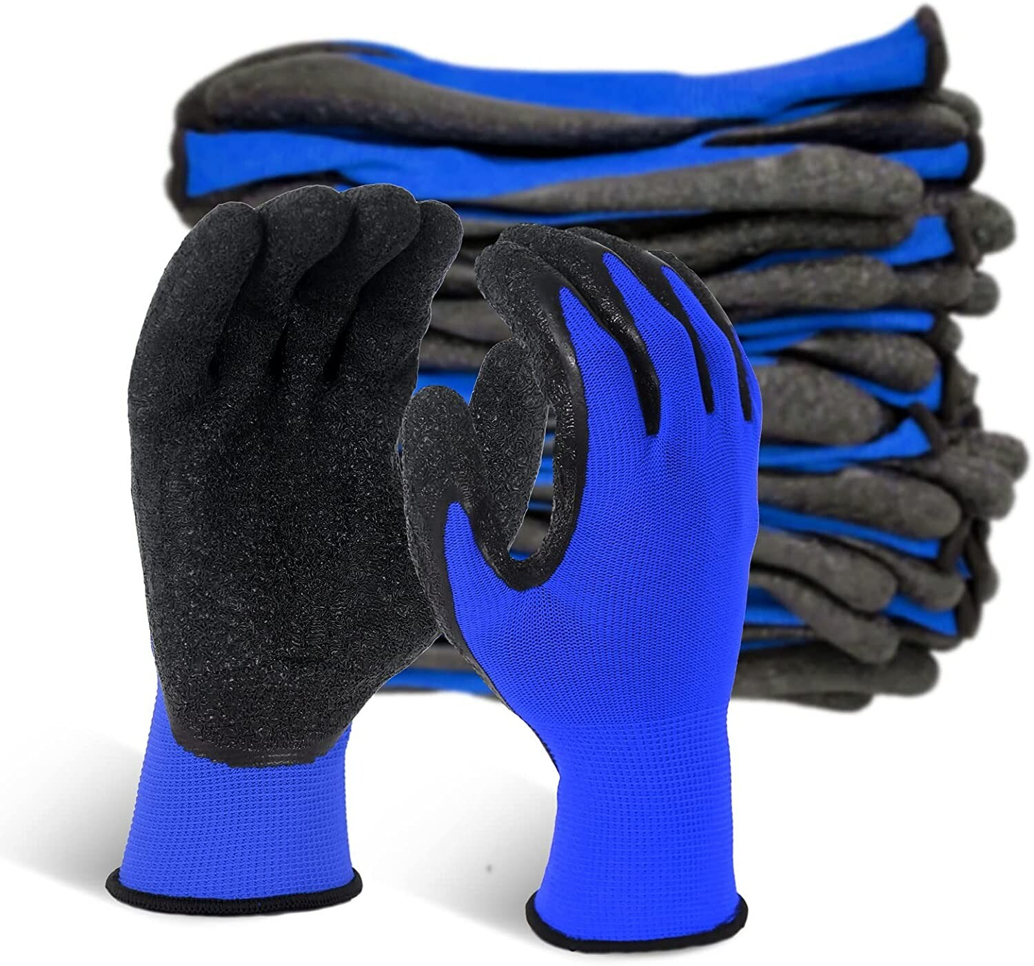 EvridWear 12 Pairs Pack Crinkle Latex Rubber Coated Work Gloves