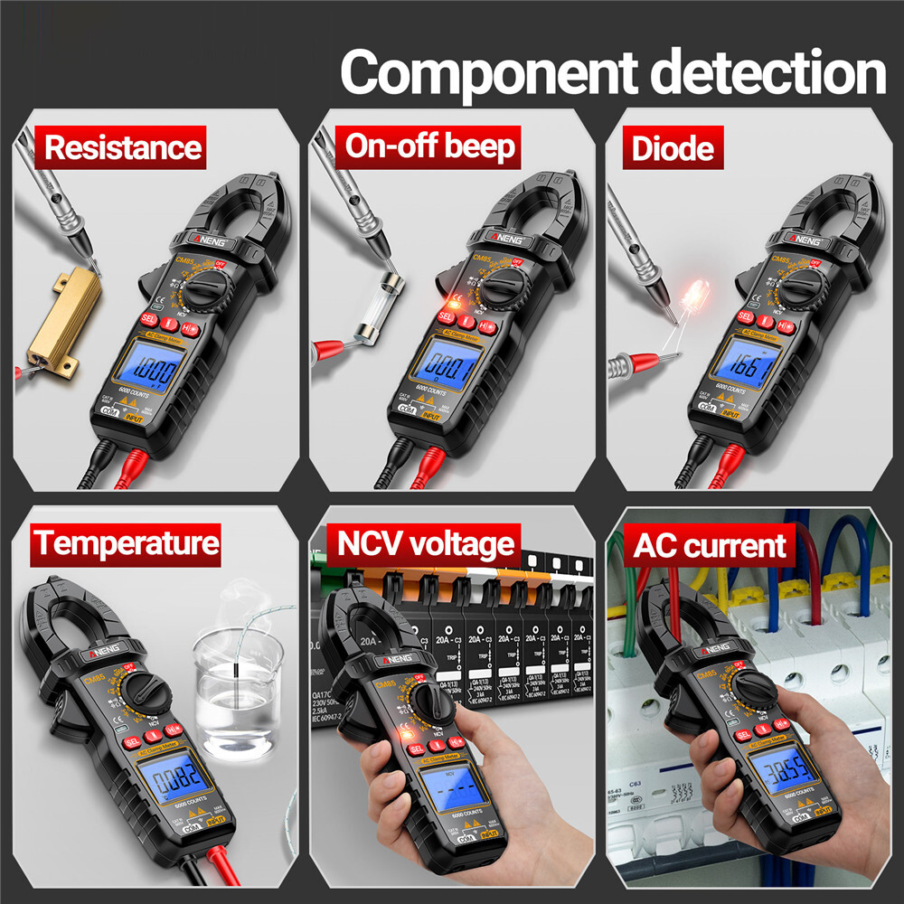 ANENG Digital Clamp Meter 6000 Count Multimeter NVC Amp AC DC Volt Current Test