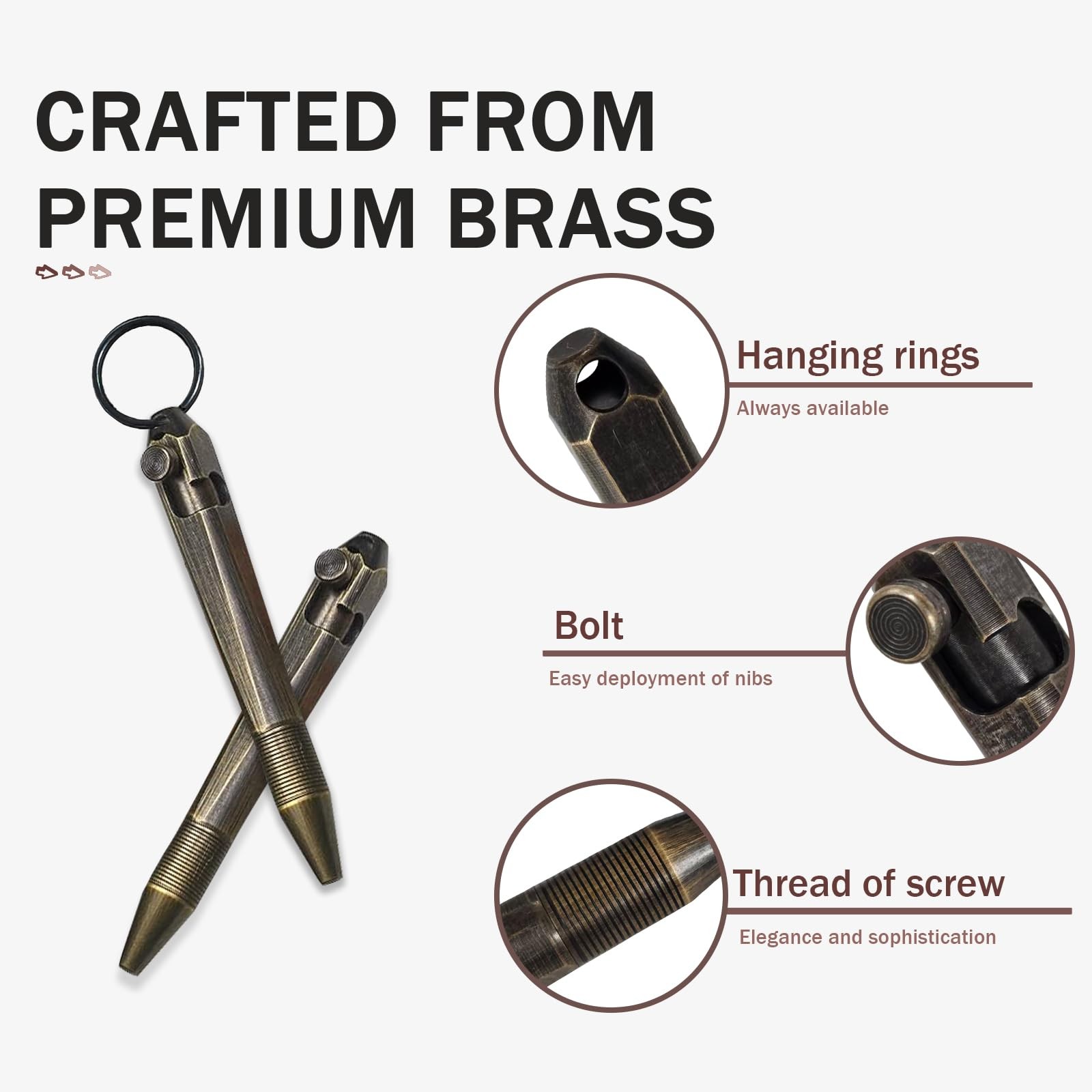Mini Brass Bolt Action Keychain Pen – Compact 76mm Pocket EDC 76mm, Bronze