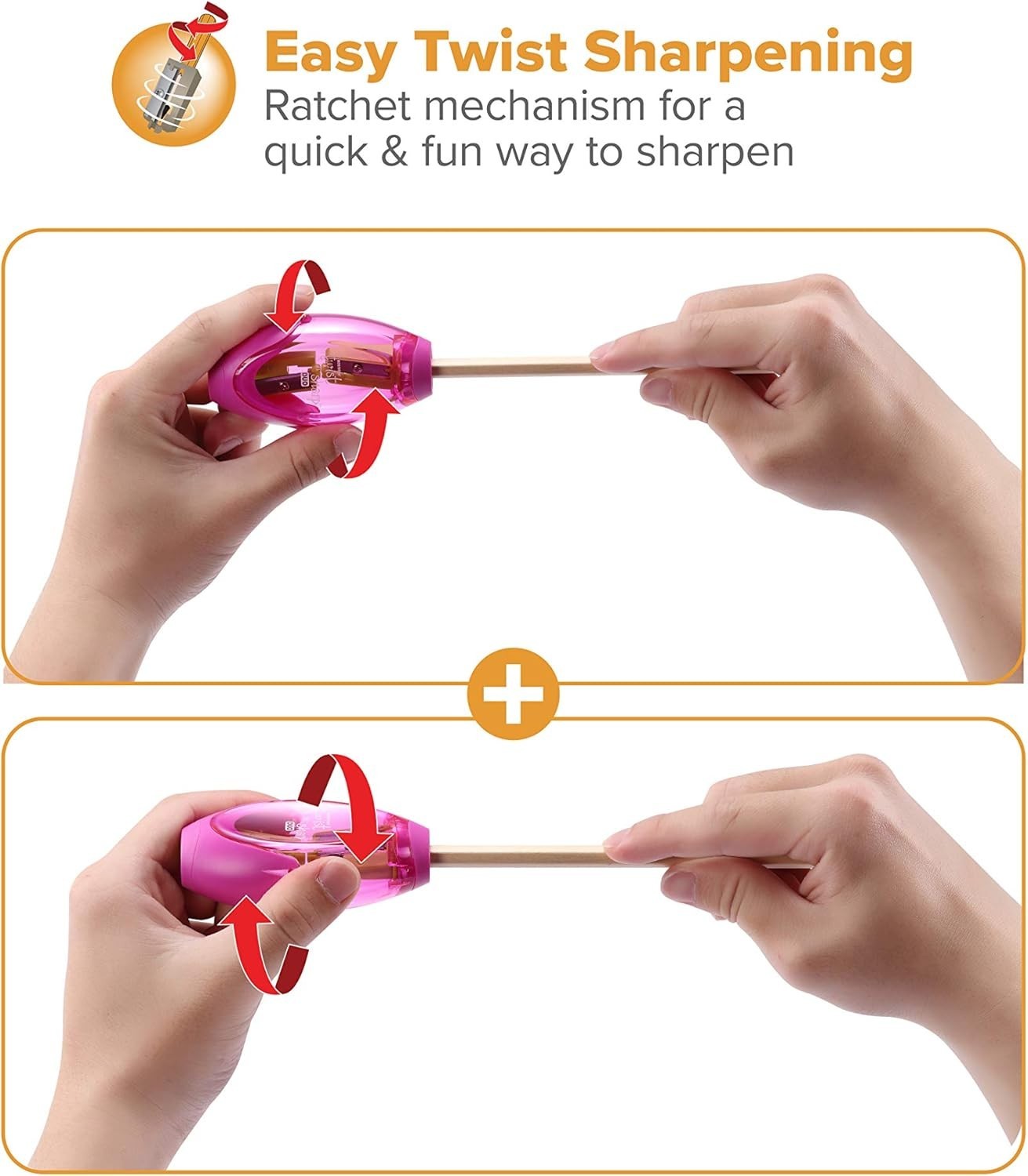 Ergonomic 2-Hole Manual Pencil Sharpener with Ratchet Technology for Classroom