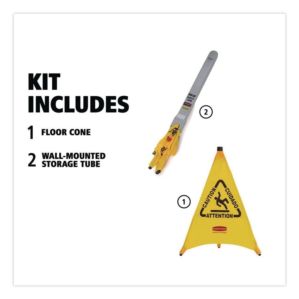 Rubbermaid Commercial 9S0100YL Multilingual Pop-Up Wer Floor Safety Cone New