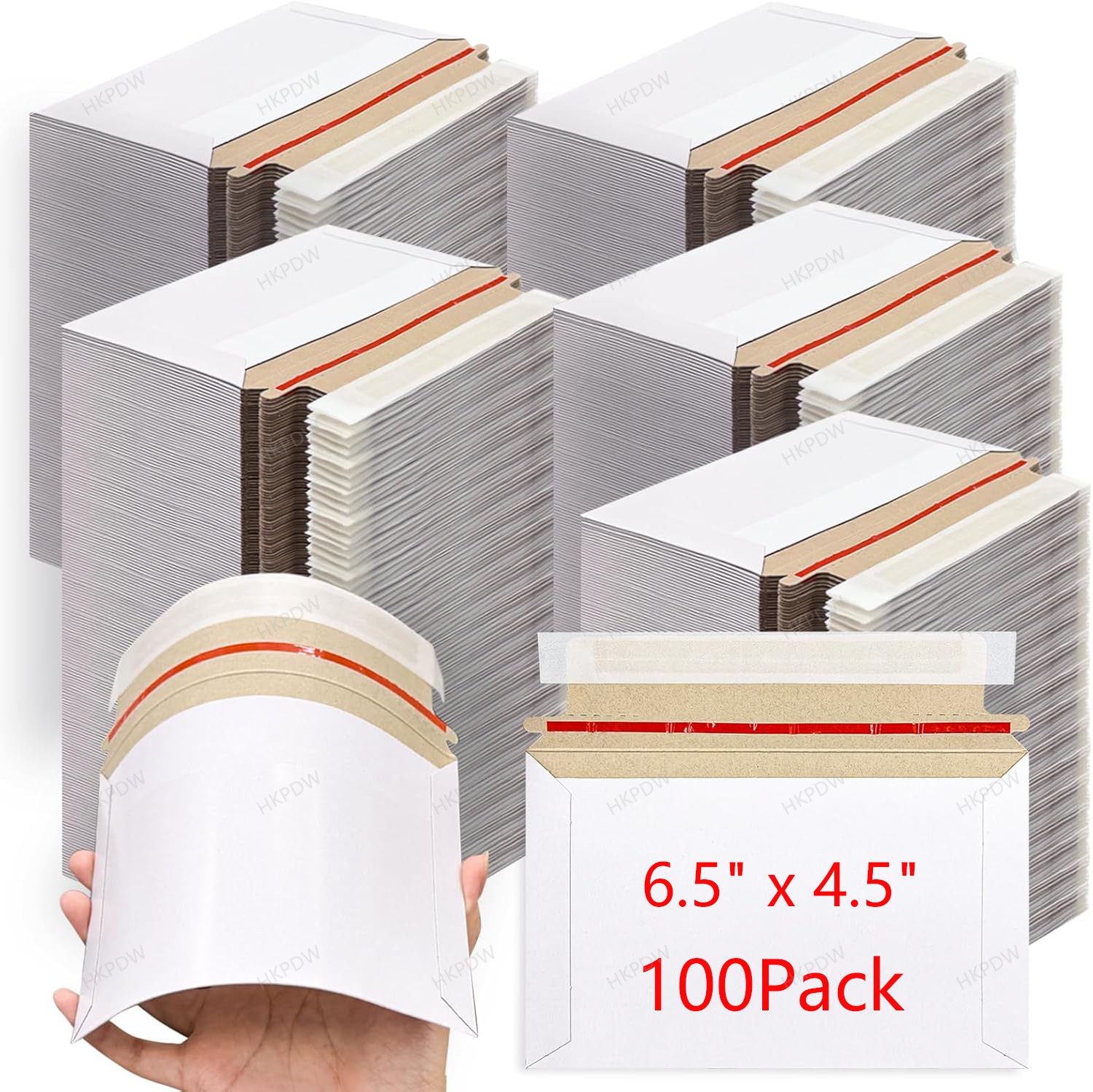 100Pcs 6.5 x 4.5 White RIGID PHOTO SHIPPING FLATS CARDBOARD ENVELOPE MAILERS
