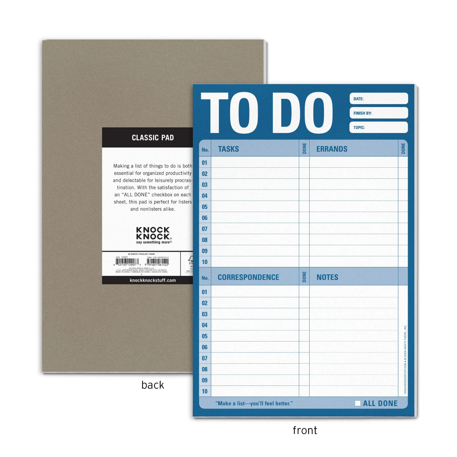 KNOCK KNOCK To Do Pad – To Do List Note Pad, 6 x 9 inches, Blue