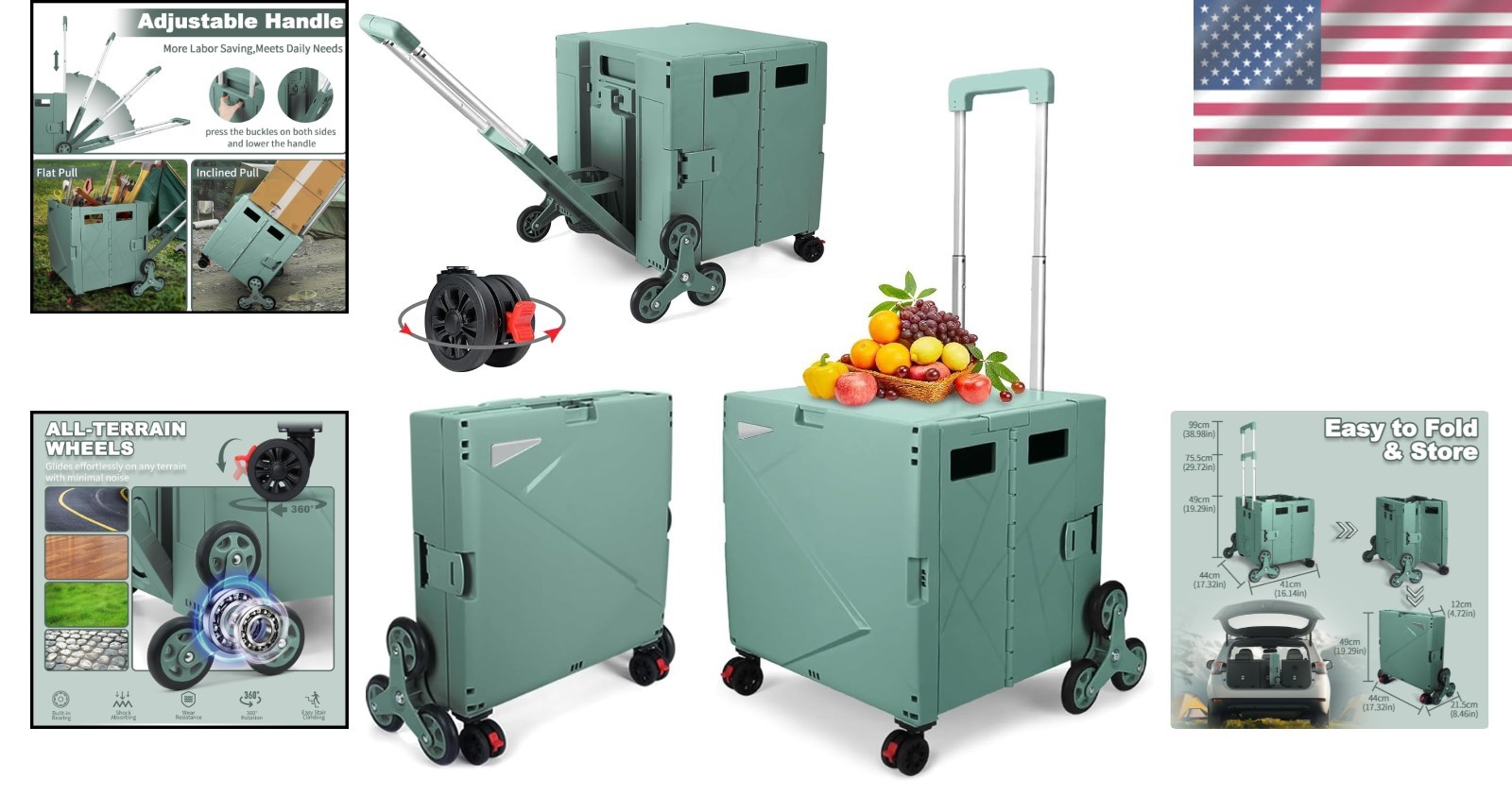 Heavy-Duty Multi-Functional Rolling Cart with Adjustable Handle for Everyday Use