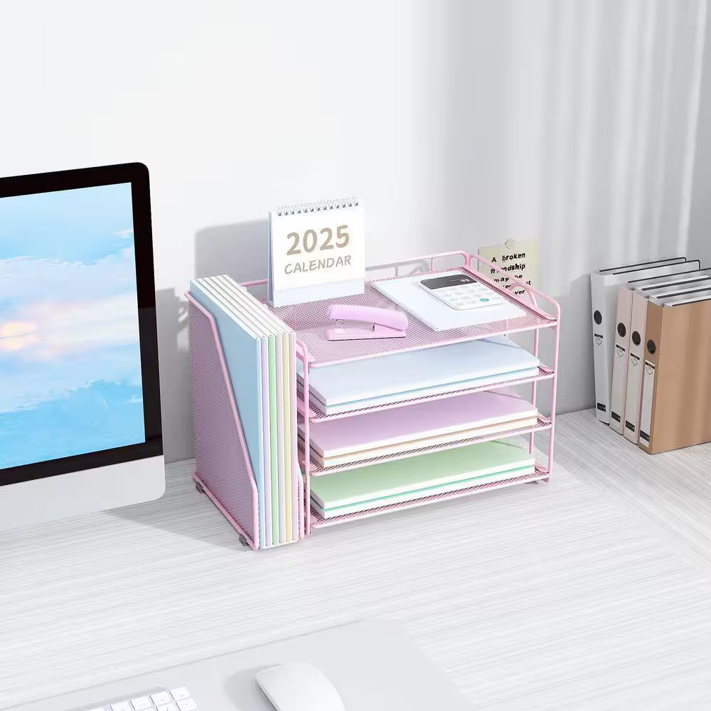 9.2 In. X 15.5 In. Pink Desk Organizers and Accessories, Paper Organizer with Fi