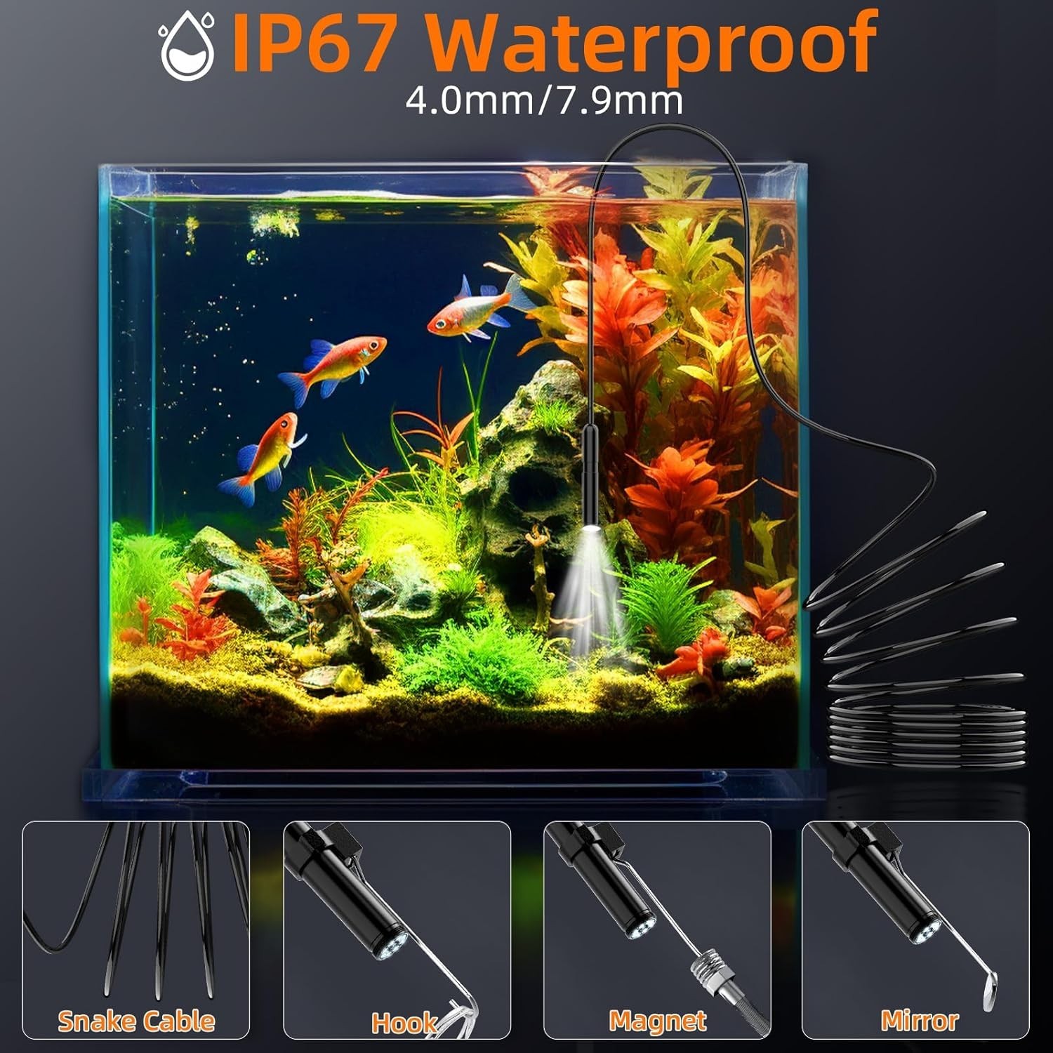 Endoscope Camera Waterproof 4.3 Inch HD 1920P Inspection for Pipes Engines