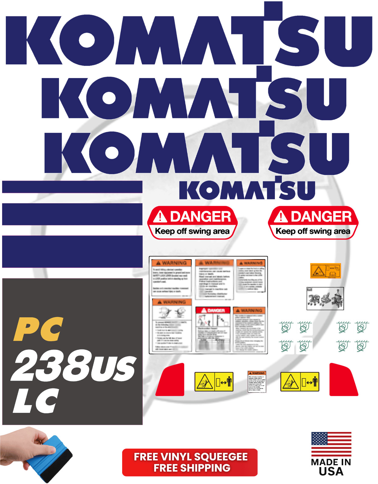 Fits Komatsu PC238USLC Decal Kit Excavator Stickers – Free Shipping – 3M Vinyl