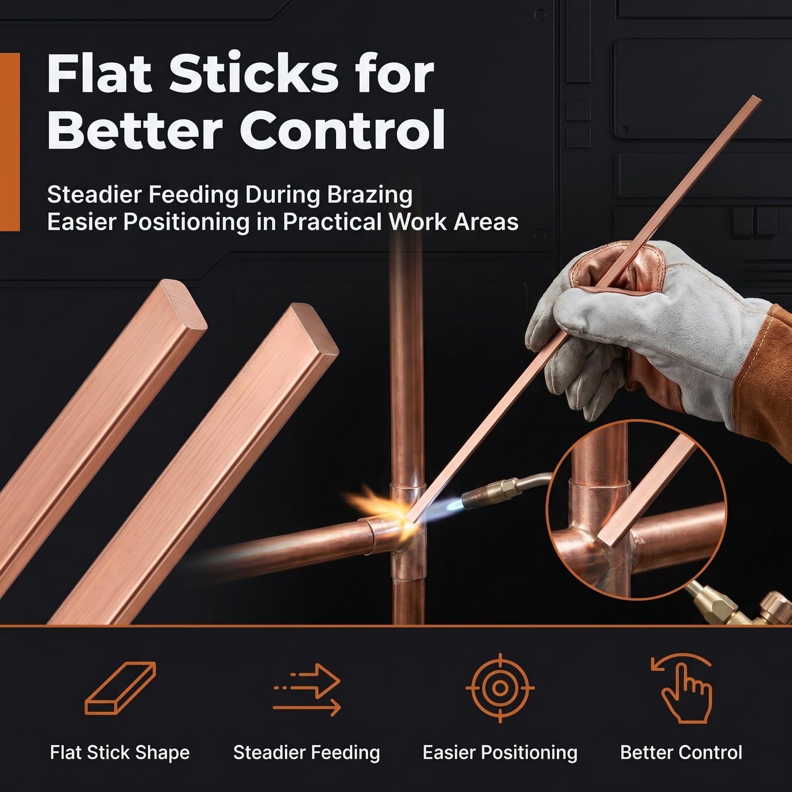 BCuP-5 15% Silver Brazing Rods, 10 Flat Sticks 0.050″ x 1/8″ x 14″ for Copper…