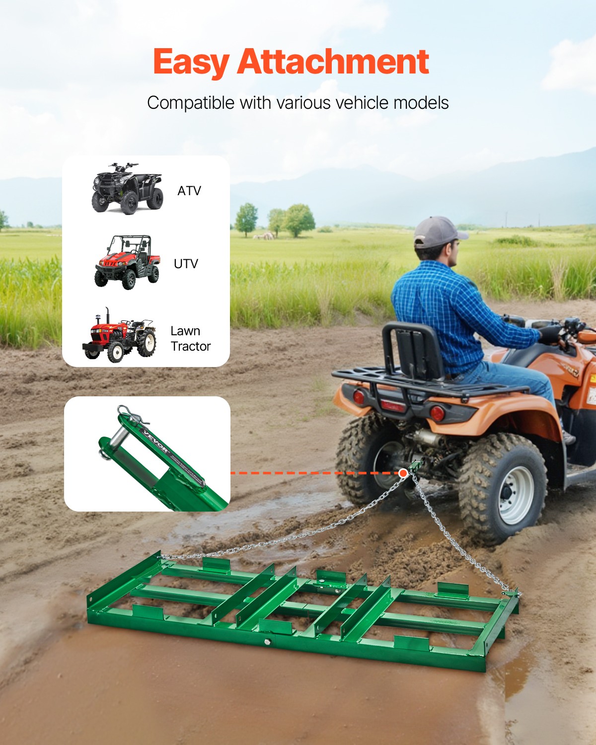 VEVOR Drag Harrow 4 ft Heavy Duty Tow Behind Drag Harrow Driveway Grader Rake