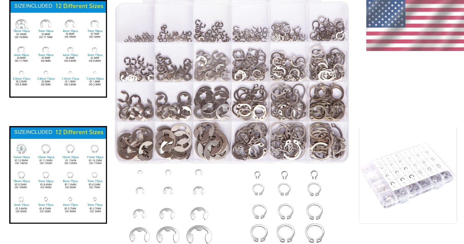 Versatile 327pcs E-Clips and C-Clips Assortment for Automotive & Machinery Use