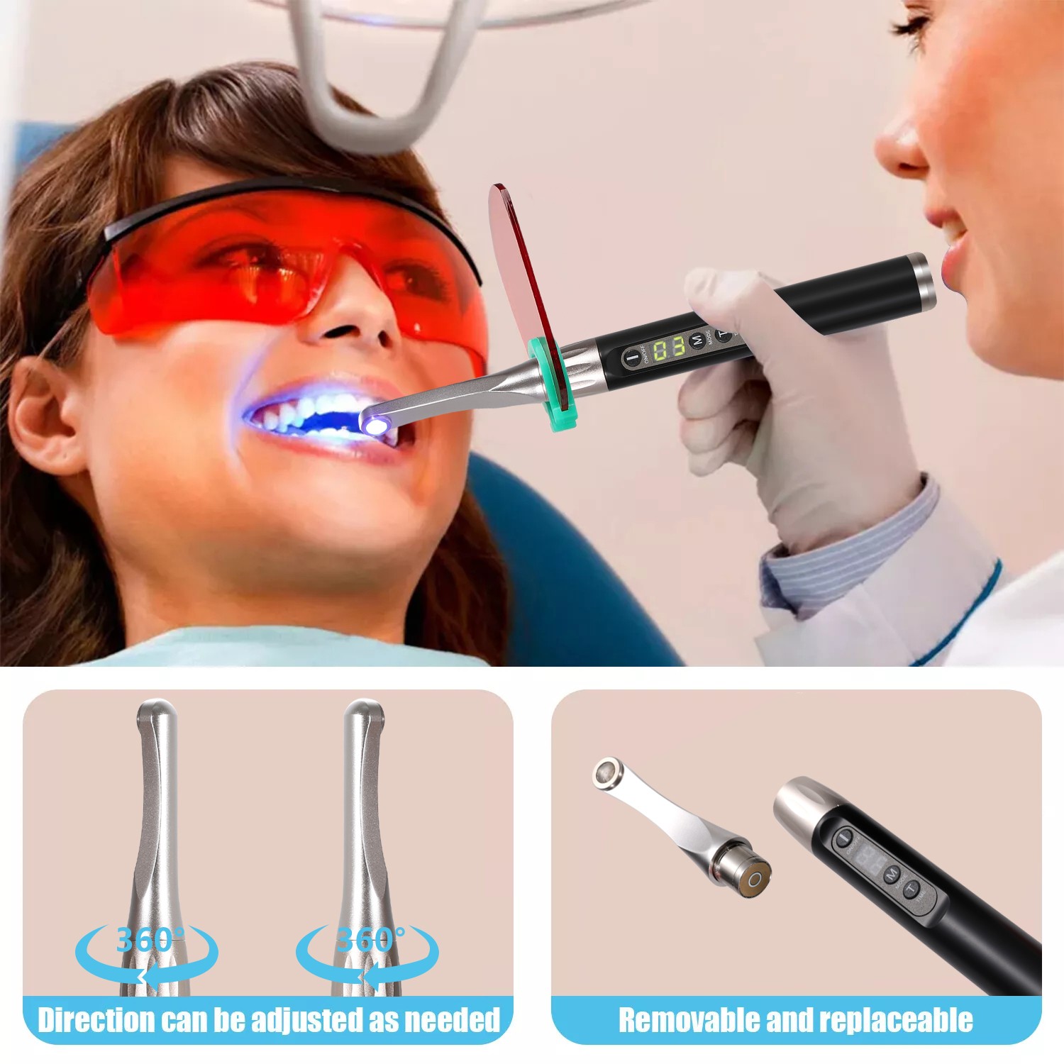For Woodpeck Dental Wireless Curing Light 1 Second Cur LED Lamp 2500mw/cm²