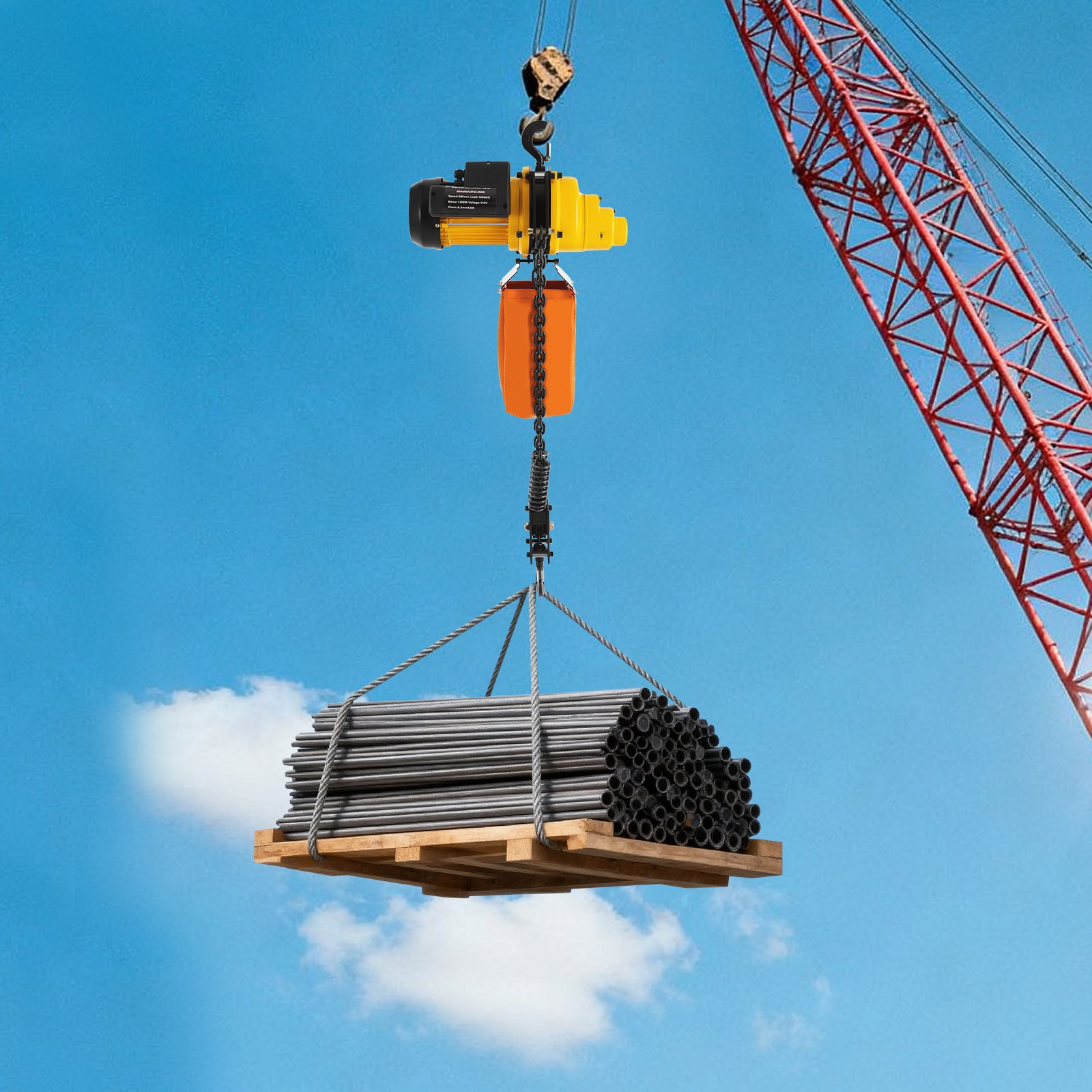 1 Ton Electric Chain Hoist & 10FT Double Chain Lifting Single Phrase 20Mn2
