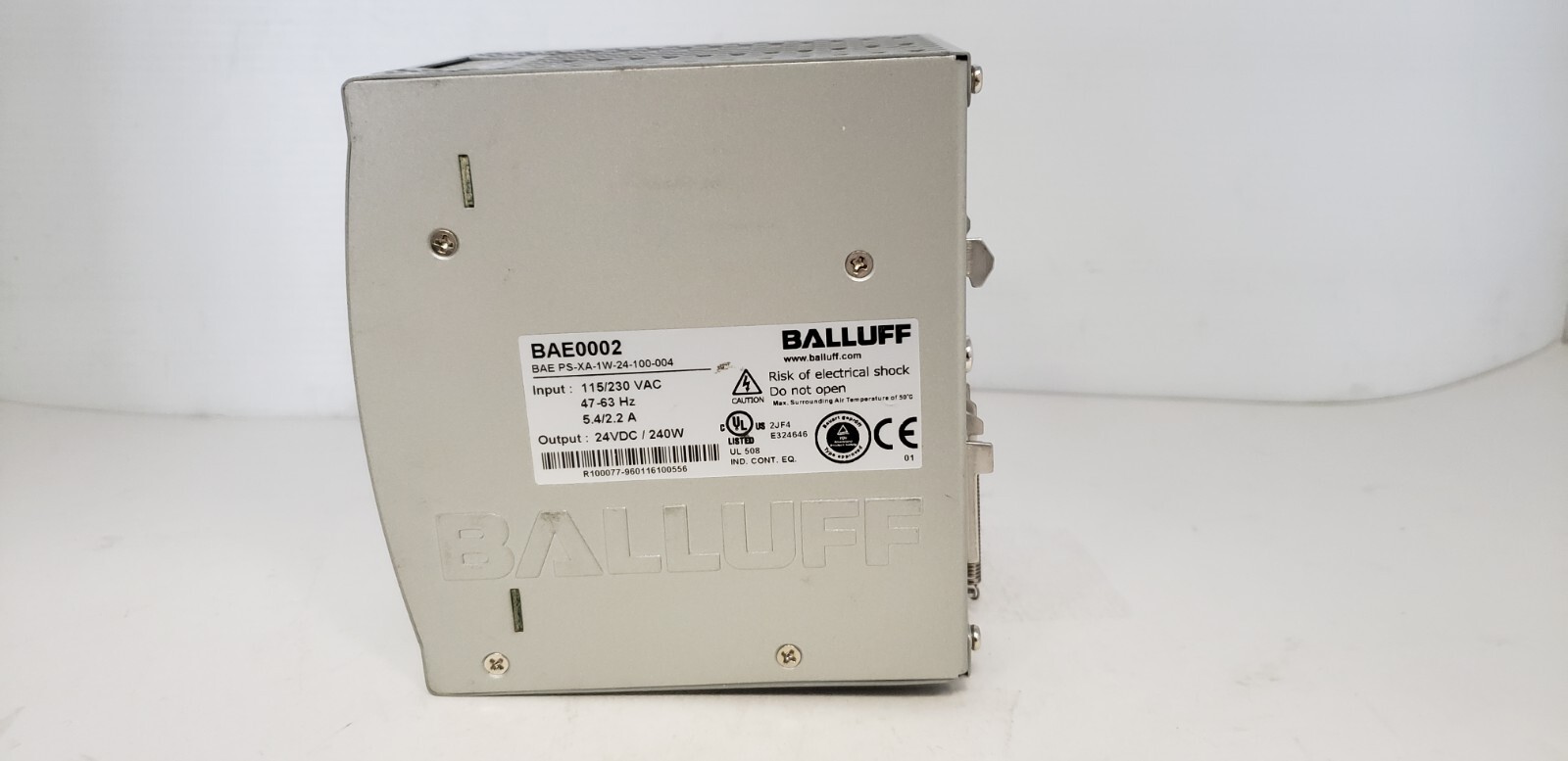 BALLUFF BAE0002 POWER SUPPLY, 115/230VAC, 47-63Hz, 5.4/2.2A, 24VDC/240W