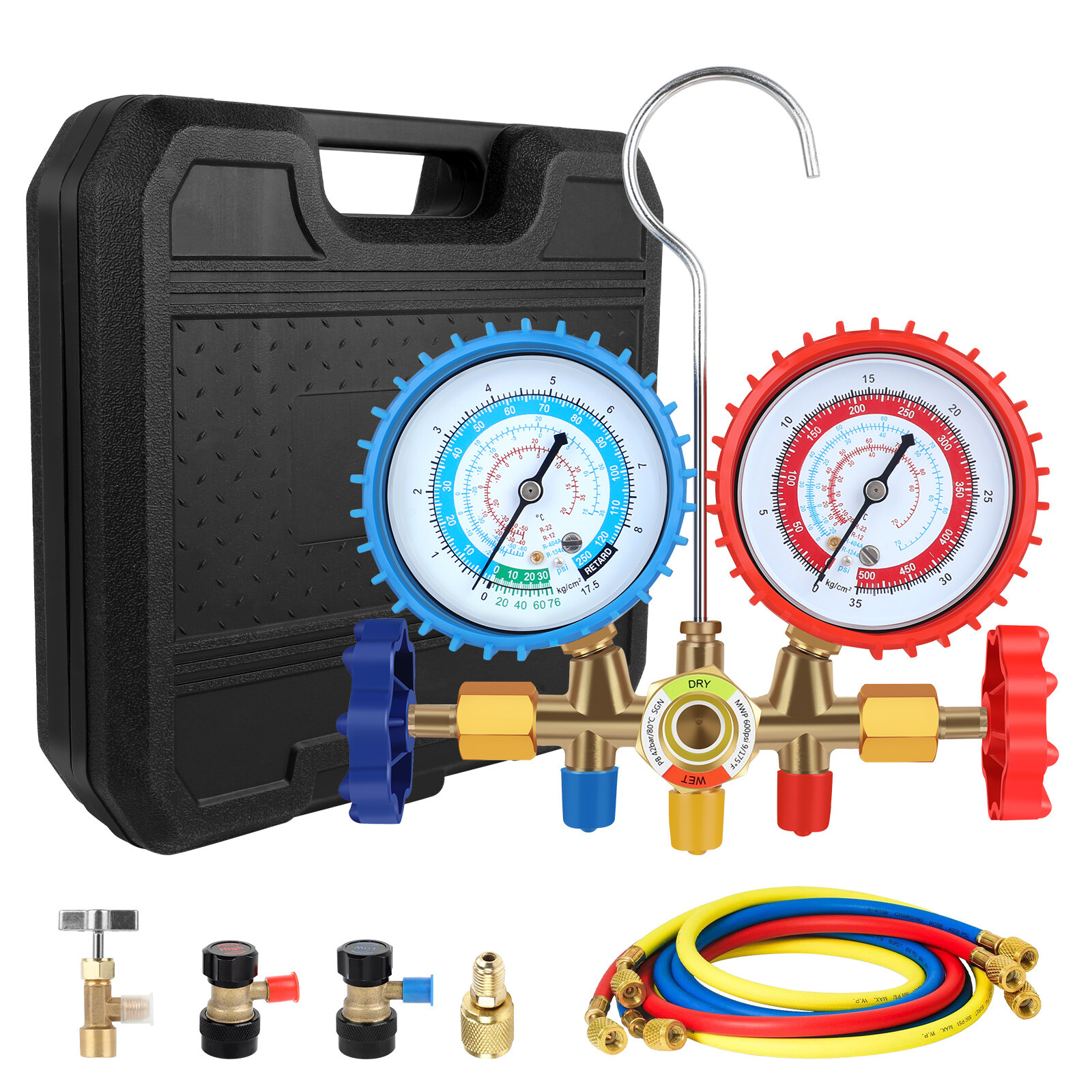 4 CFM 1/3 HP HVAC Vacuum Pump and Gauge Set Manifold Gauge Kit Refrigeration Kit
