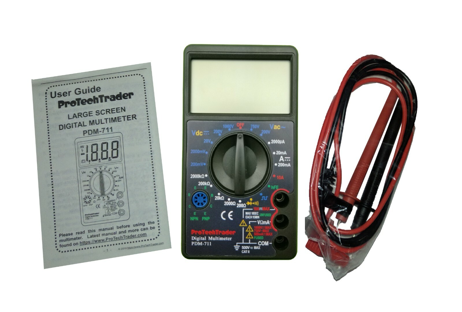 Large Screen Digital Multimeter 7 Test Functions AC DC Voltage Resistance Meter