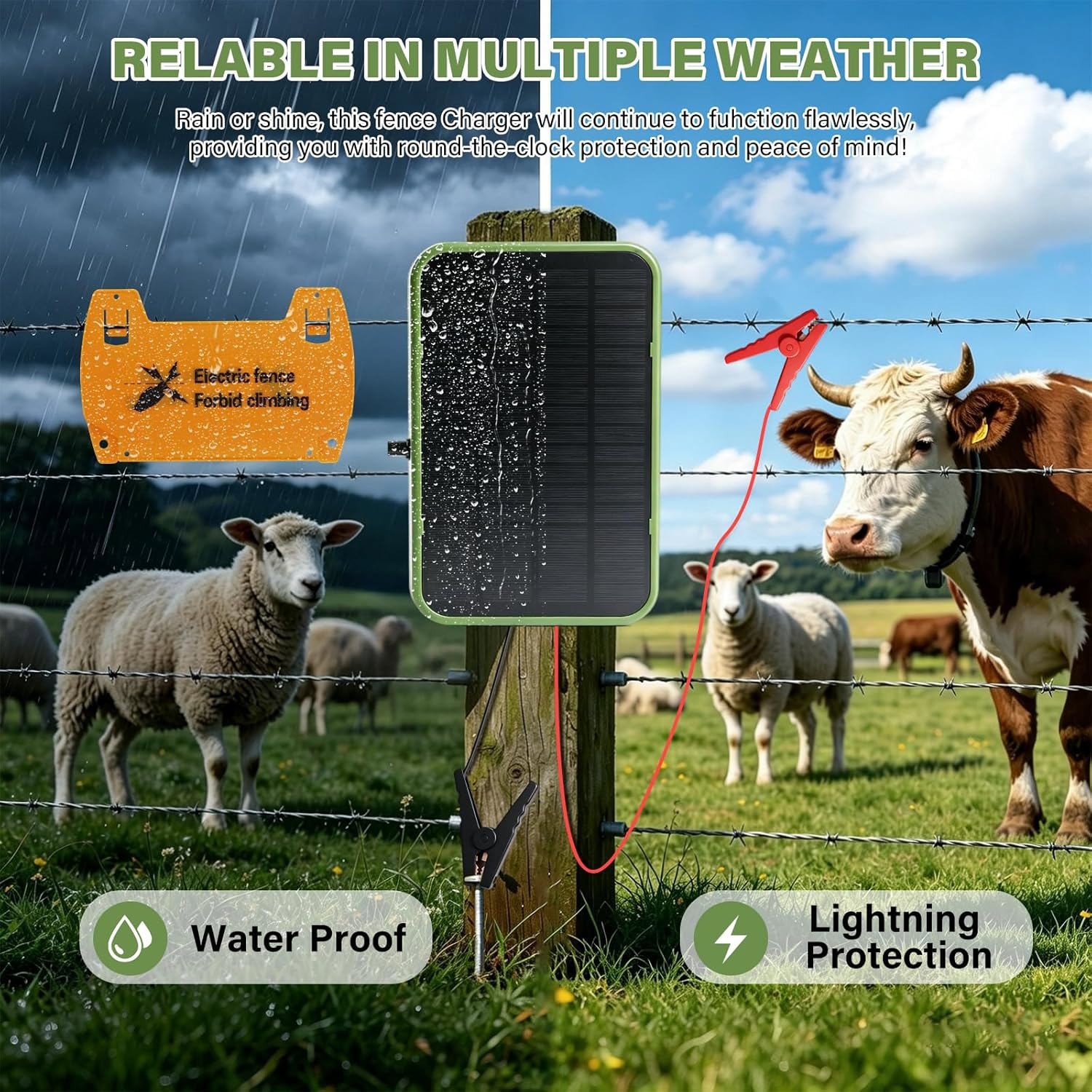 0.5J 10Mile Solar Power Fence Charger 5.5W Electric Fence Energizer Livestock US