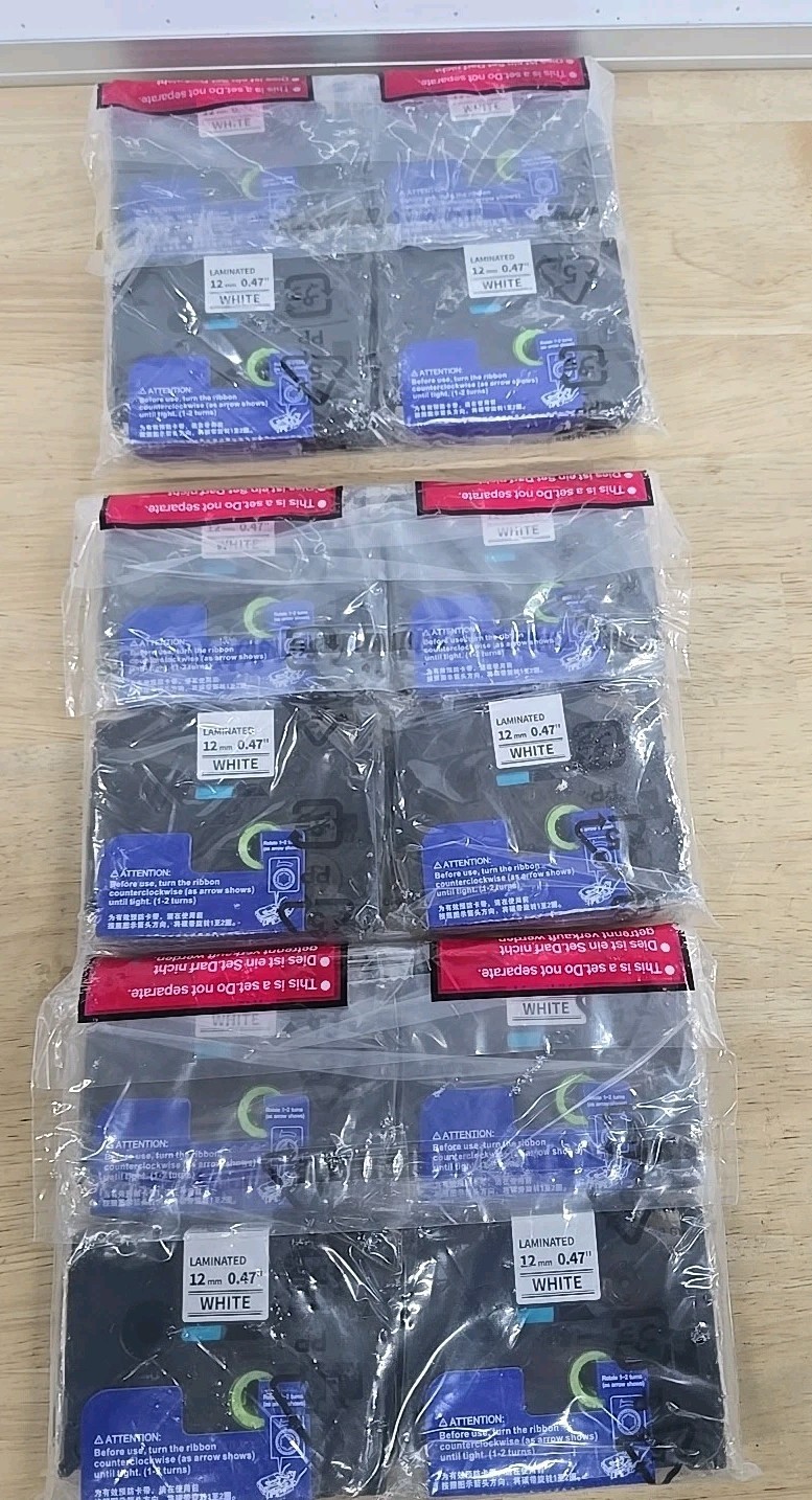 12 Pack White Laminated Label Tape 12mm x .47″ for Brother P Touch D600