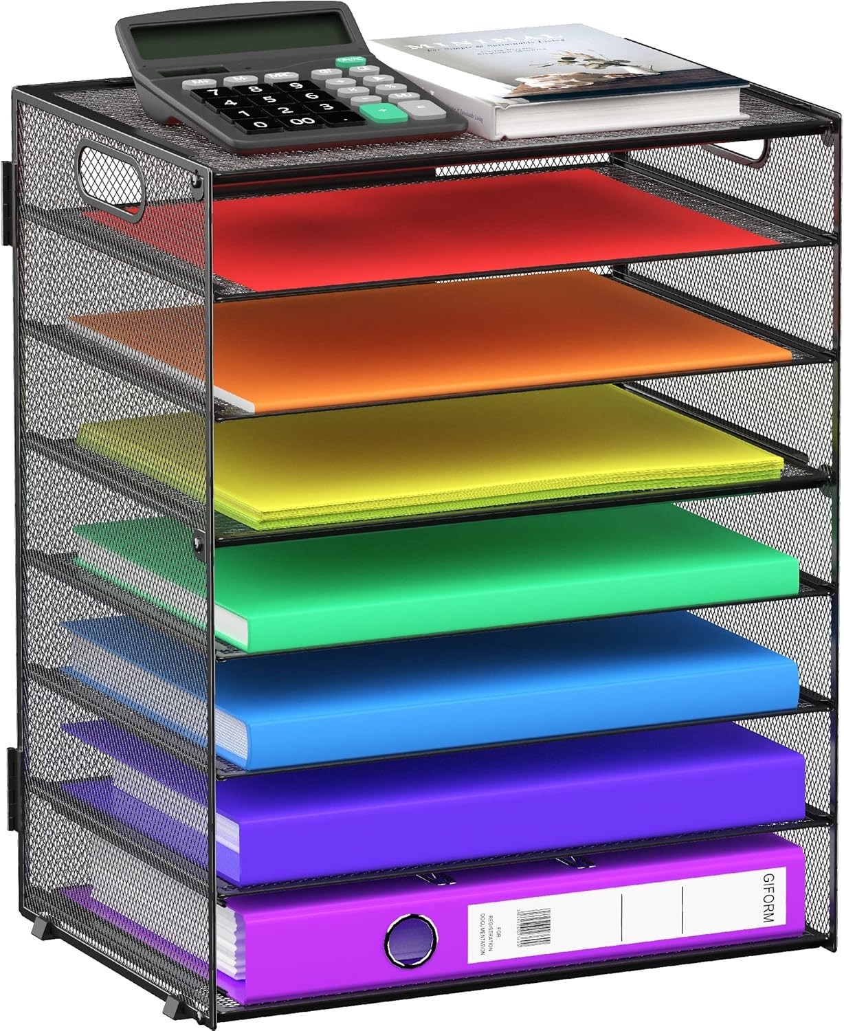 8 Tier Paper Letter Tray Organizer with Handles Mesh Desk File Holder for Office