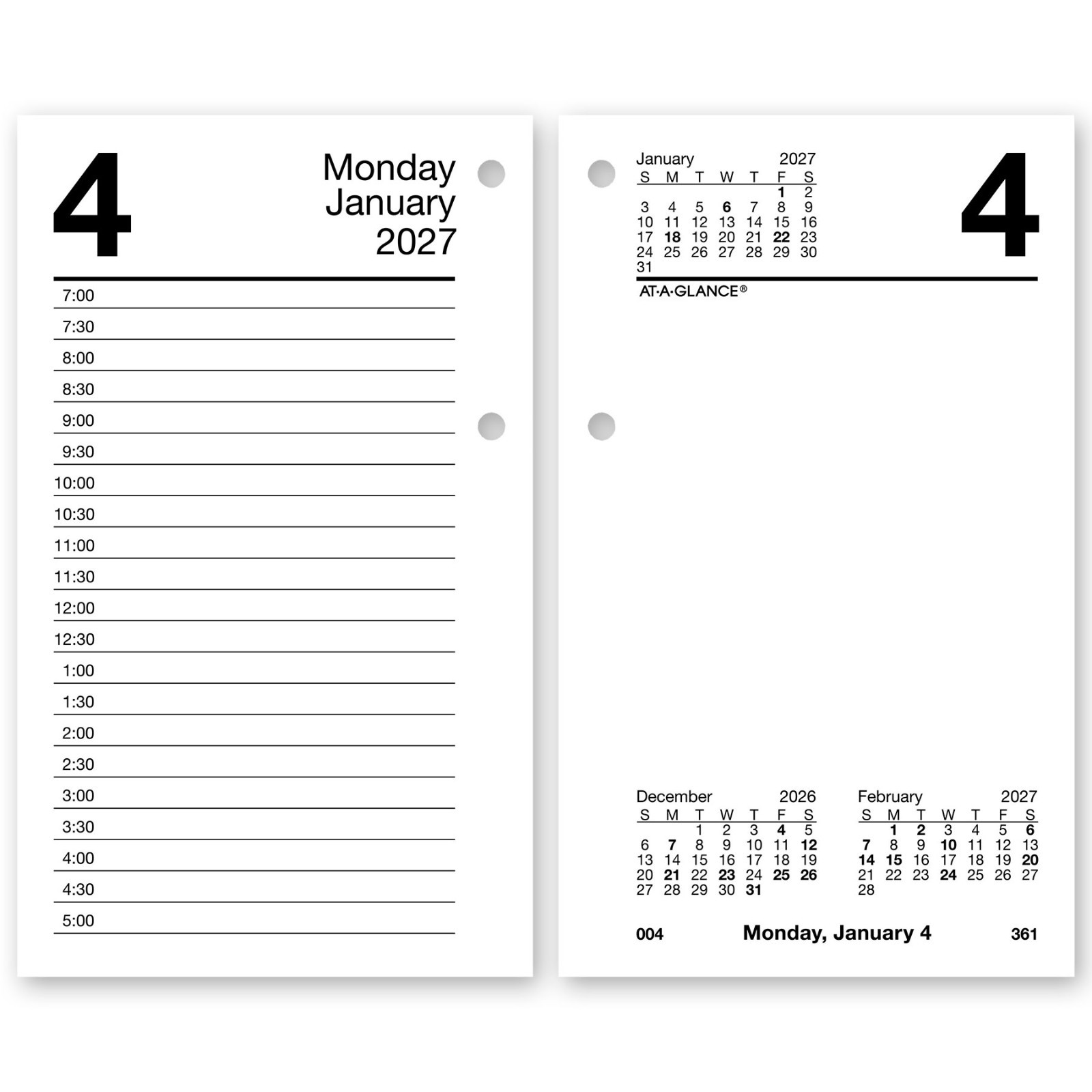 2026 At-A-Glance E717-50 Daily Calendar Refill, 17-Style, 3-1/2 x 6″