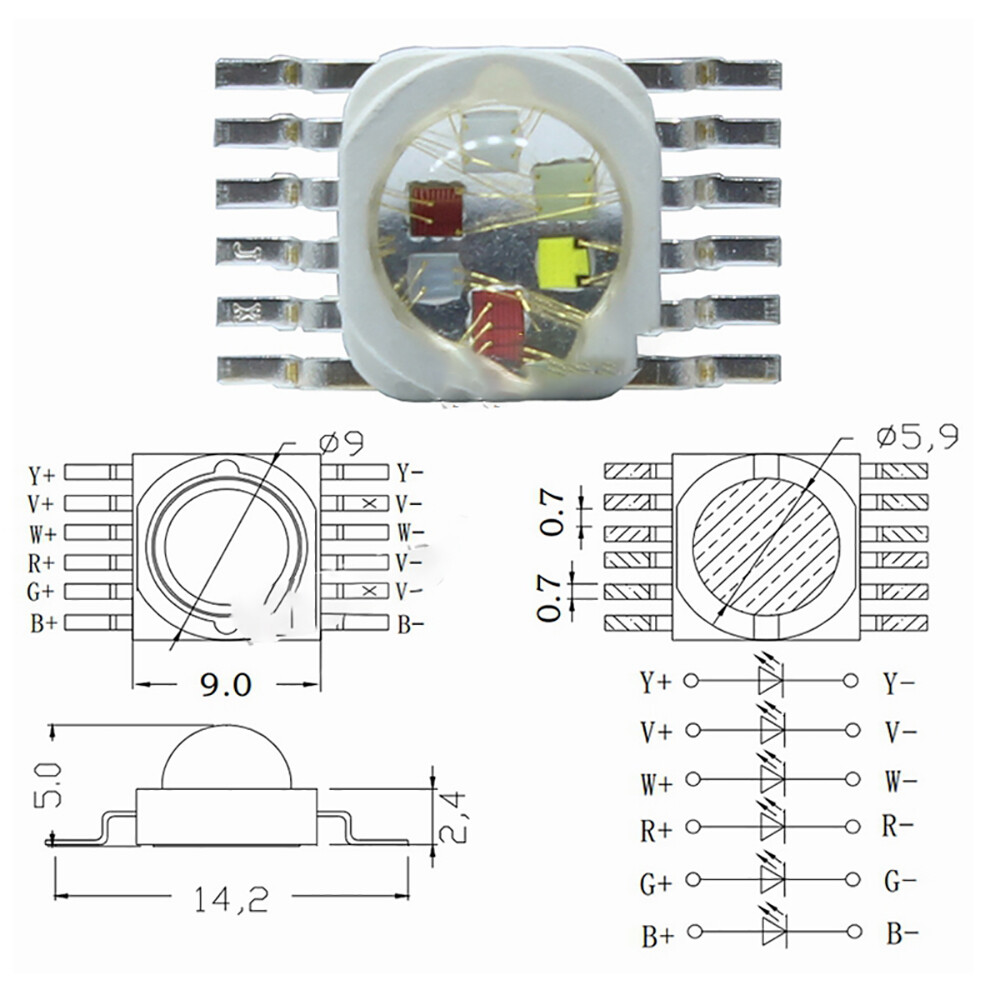 3W-18W RGB RGBW RGBWW RGBWY RGBWYV High Power LED Chip Colorful Light Source