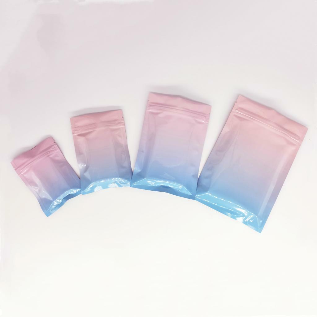 Portable Pink/Blue Ombre Cotton Candy Zip Seal Flat Foil Bags for Powder Mix
