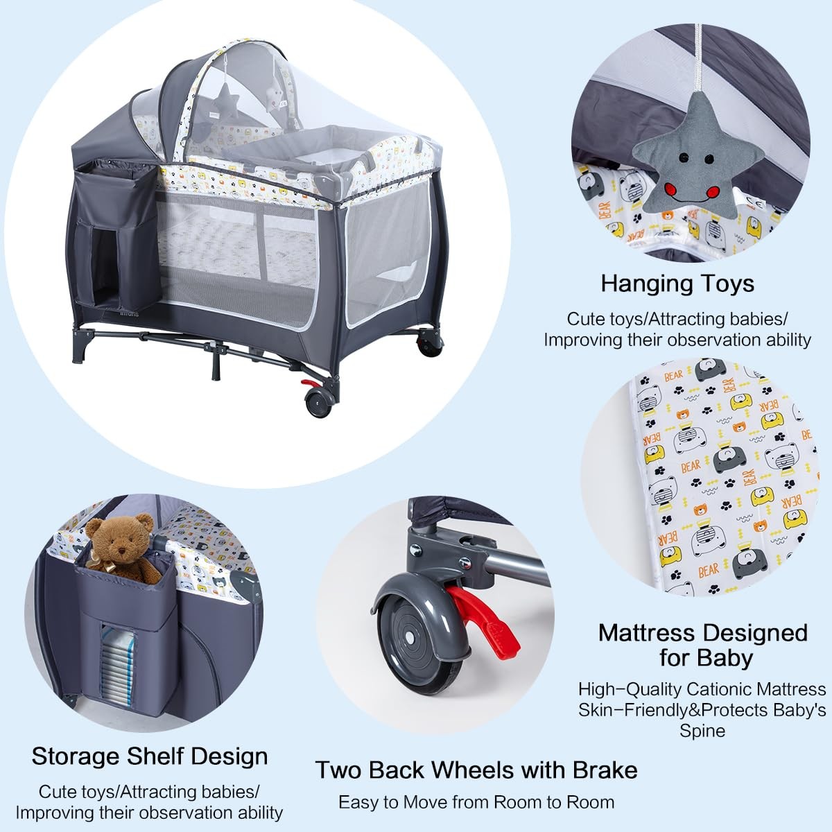 Anna Queen 4 In 1 Pack And Playportable Nursery Center Baby Playard Bassinet
