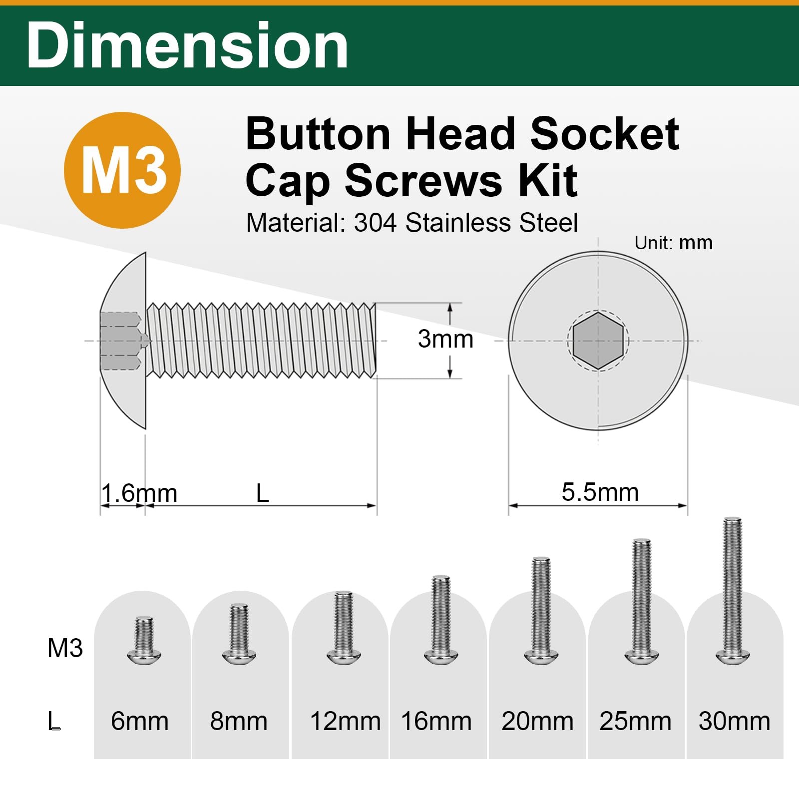 601Pcs M3 Nuts and Bolts Assortment Kit, Hex Socket Button Head Screws with L…