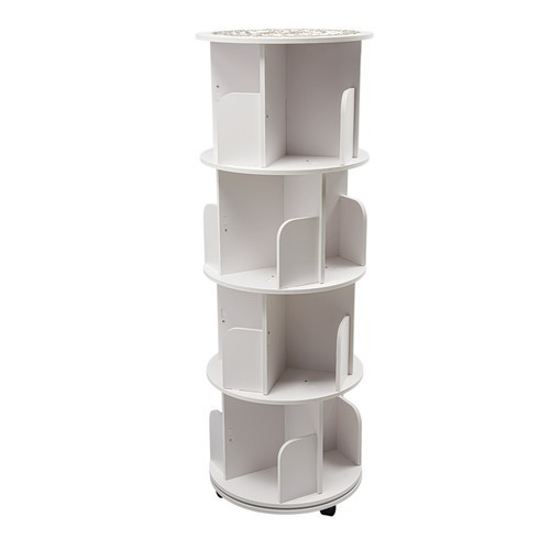 4 Tier White 360° Revolving Bookcase Round Display Book Shelf Rotating Bookshelf