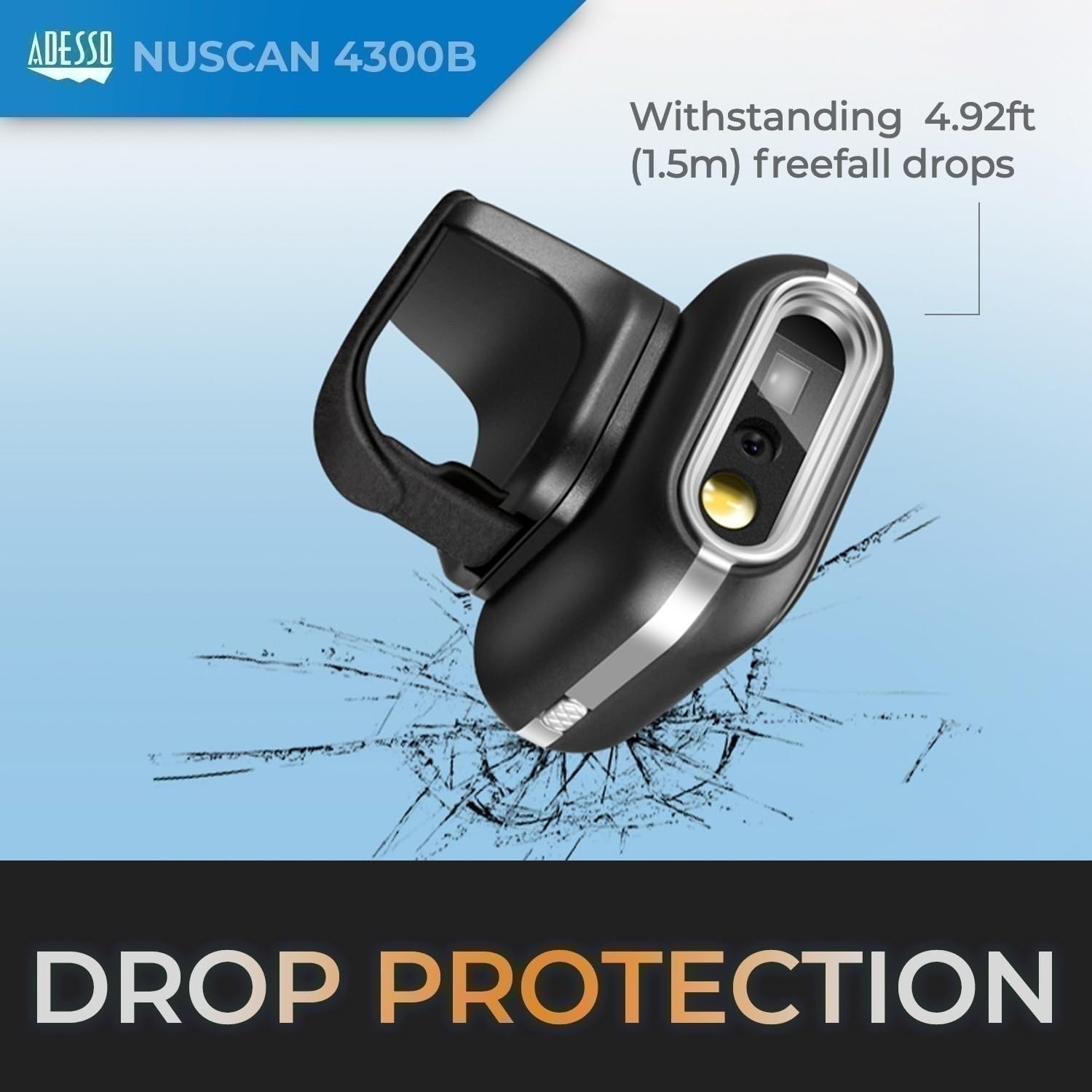 Adesso NuScan 4300B 2D Bluetooth Wireless Ring Finger Barcode Scanner…