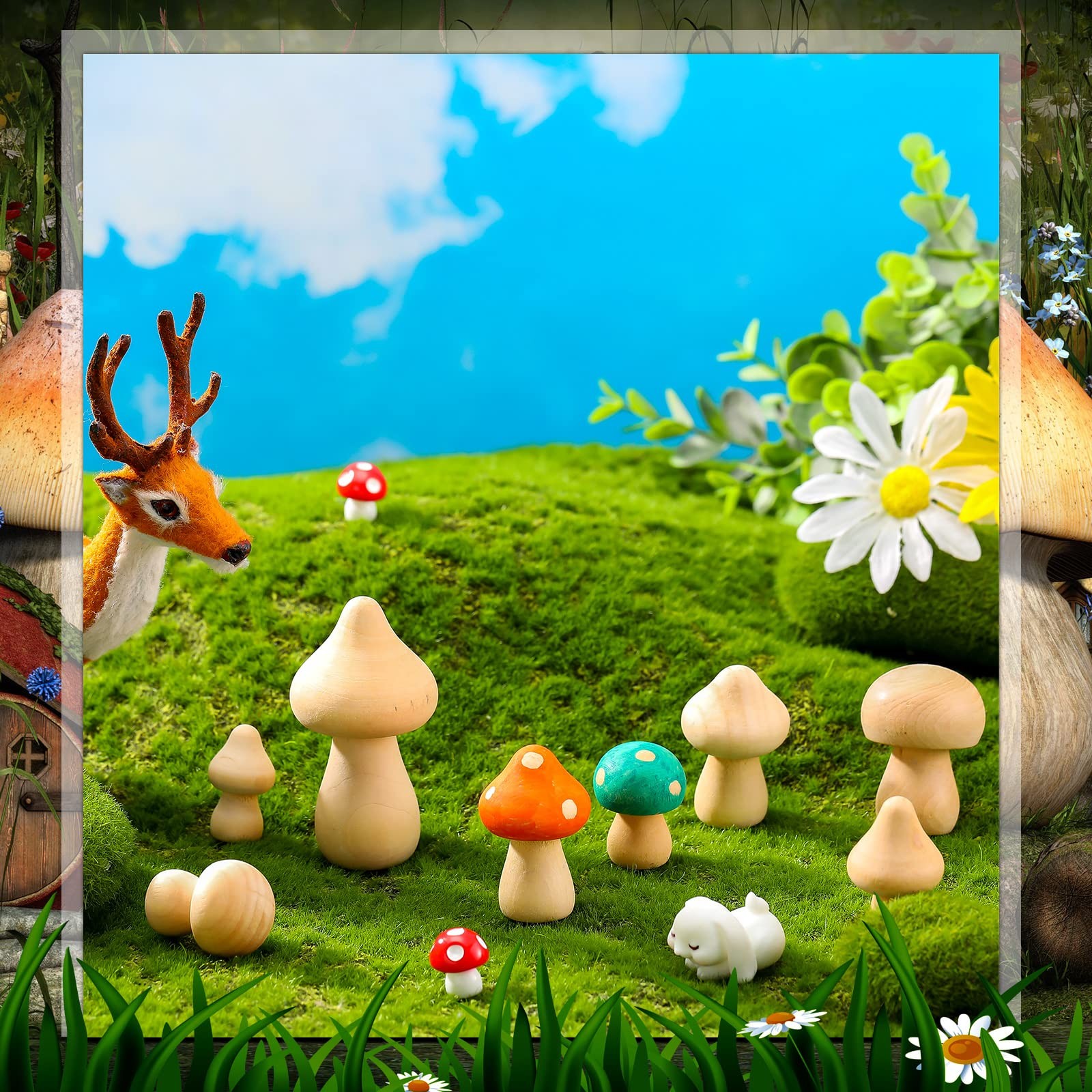 40 Pcs Unfinished Wooden Mushroom Natural Wood Mushrooms for DIY Crafts and Arts