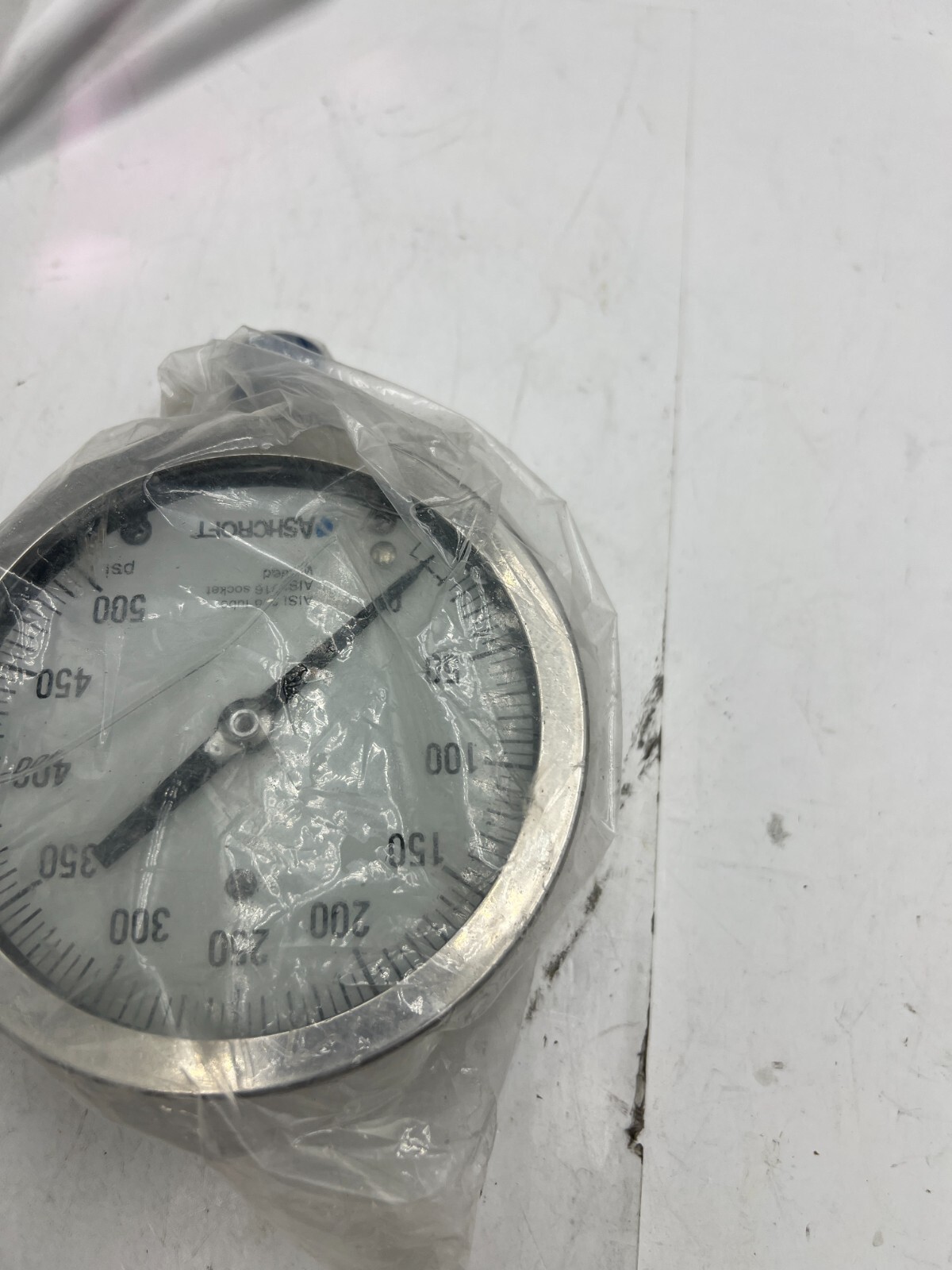 Ashcroft Pressure Gauge 0-500 PSI Aisi 316 Tube Socket Welded Heavy Duty Silver