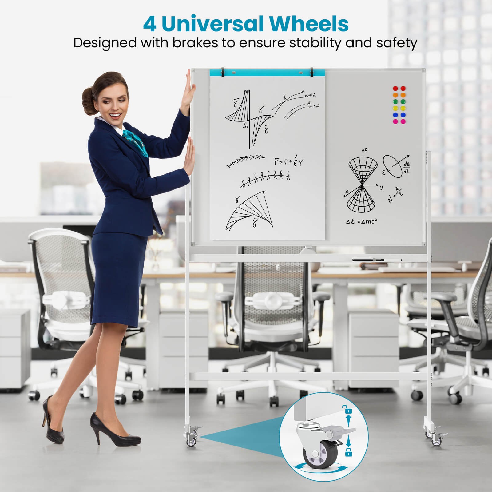 Costway Height Adjust 48″x36″ Mobile Magnetic Double-Sided Reversible Whiteboard
