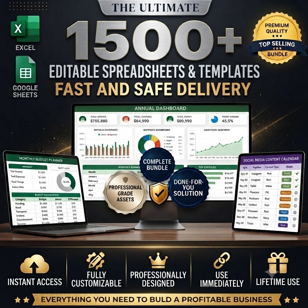 1500+ Excel & Google Sheets Templates Bundle | Business, Budget & Finance✅