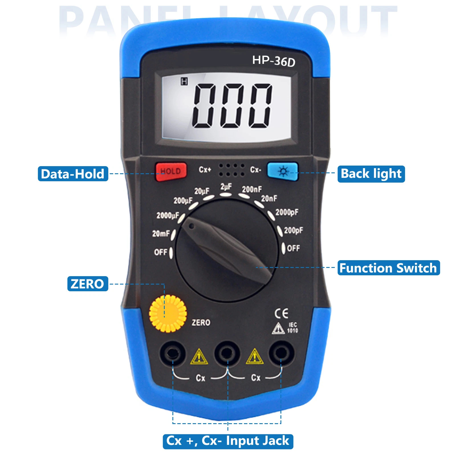 HoldPeak Capacitance Meter Mini Capacitor Tester Handheld 200pF-20mF Data Hold