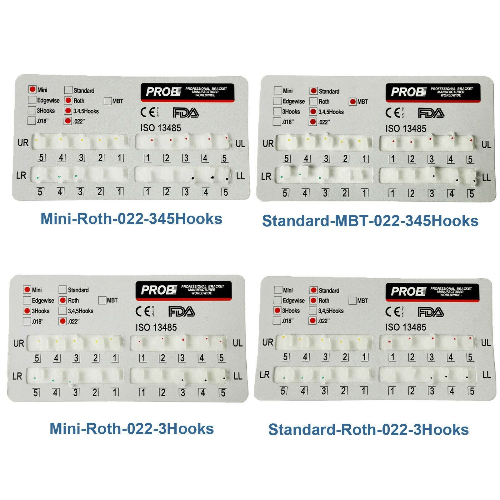 PROB Orthodontic Dental Bracket Ceramic Braces Standard/Mini Roth/MBT 022 3/345H