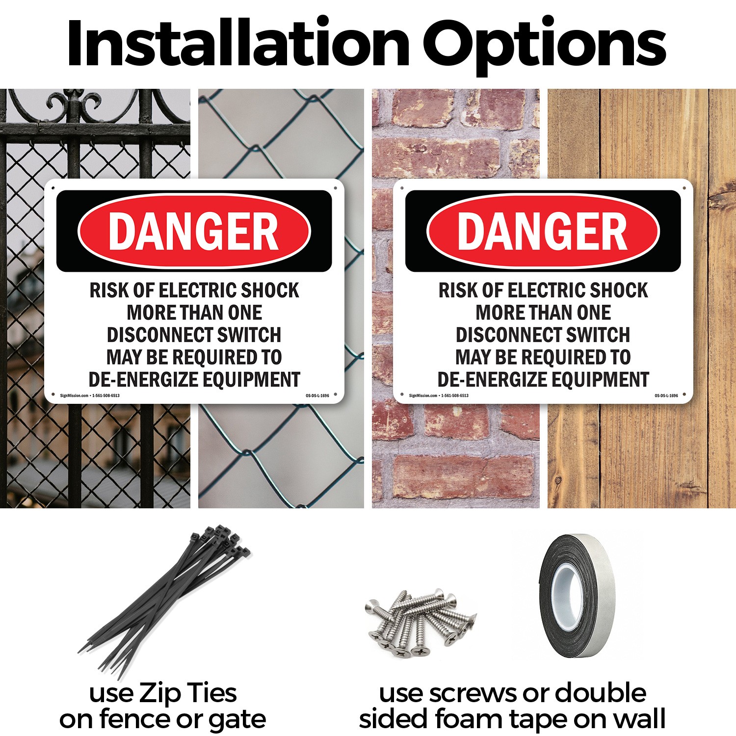 Risk Of Electric Shock More Than One OSHA Danger Sign Or Decal – 5 or 10 Pack