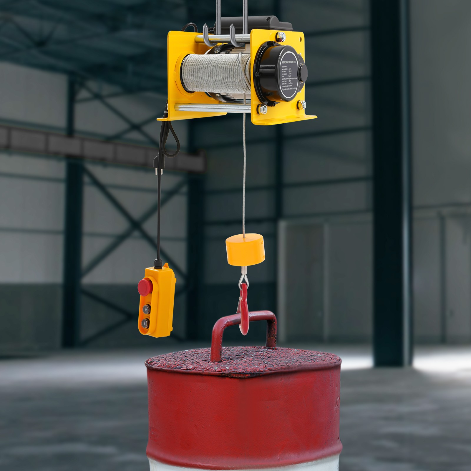 Electric Hoist Winch 881LBS for Lifting or Towing, Wire Rope 30m, Yellow, 1000W