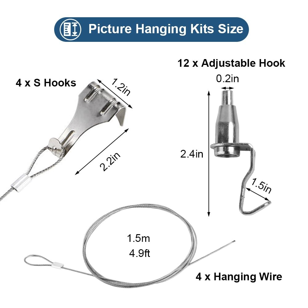 Adjustable Picture Hanging Wire Kit, 4.9ft (1.5m) Rail 4.9 ft, Silver
