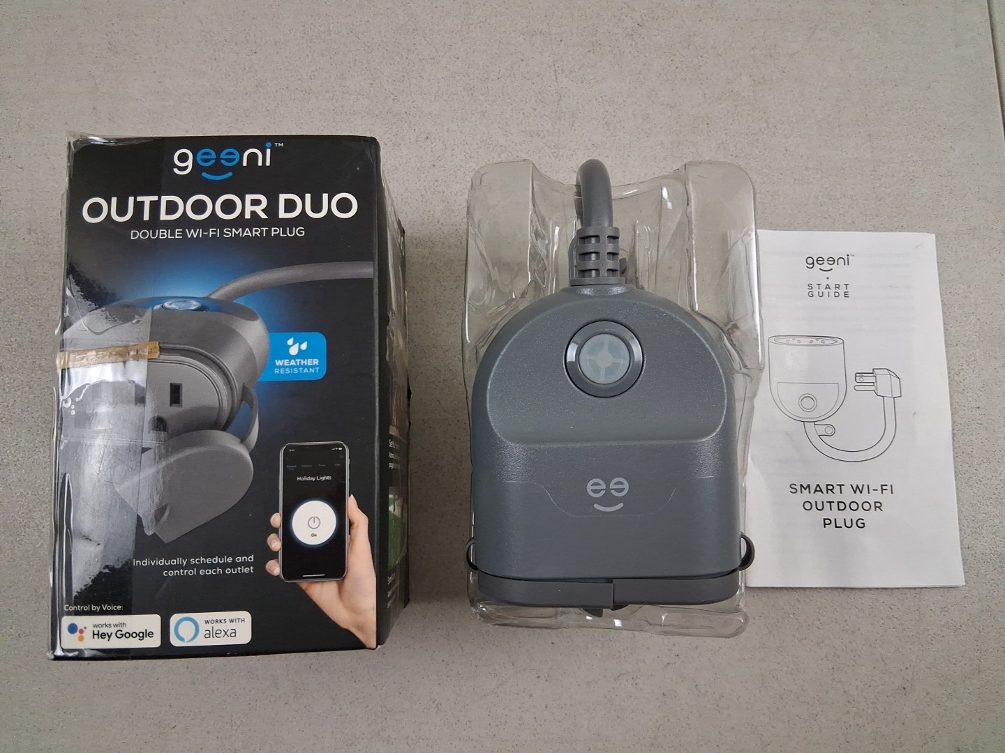 Geeni Outdoor Duo Wi-Fi Smart Plug Weatherproof Dual Socket Wireless Remote