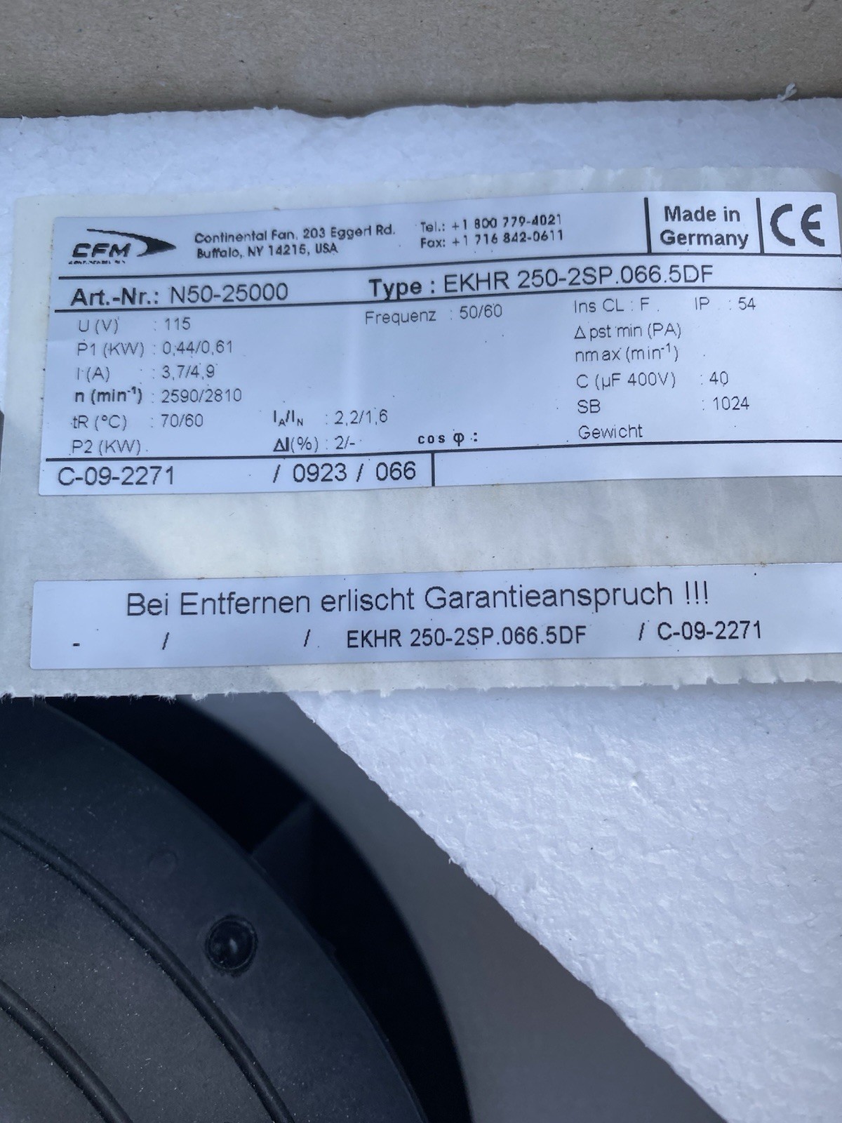 New Centrifugal Cooling Fan Rosenberg N50-25000 CFM EKHR 250-2SP.066.5DF 115v